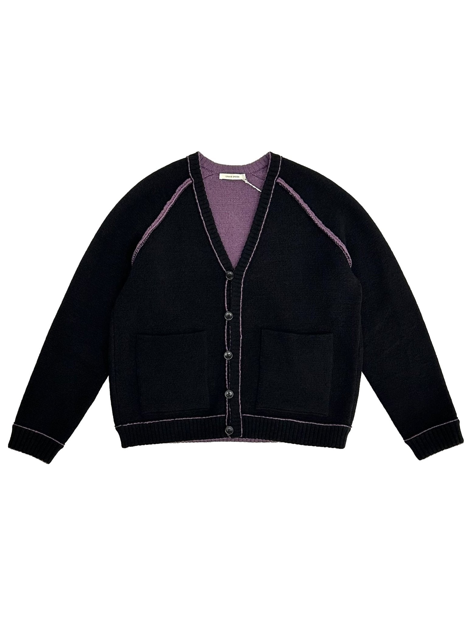 CRAIG GREEN - Tape Knit Cardigan - AW25 - BLACK/PURPLE