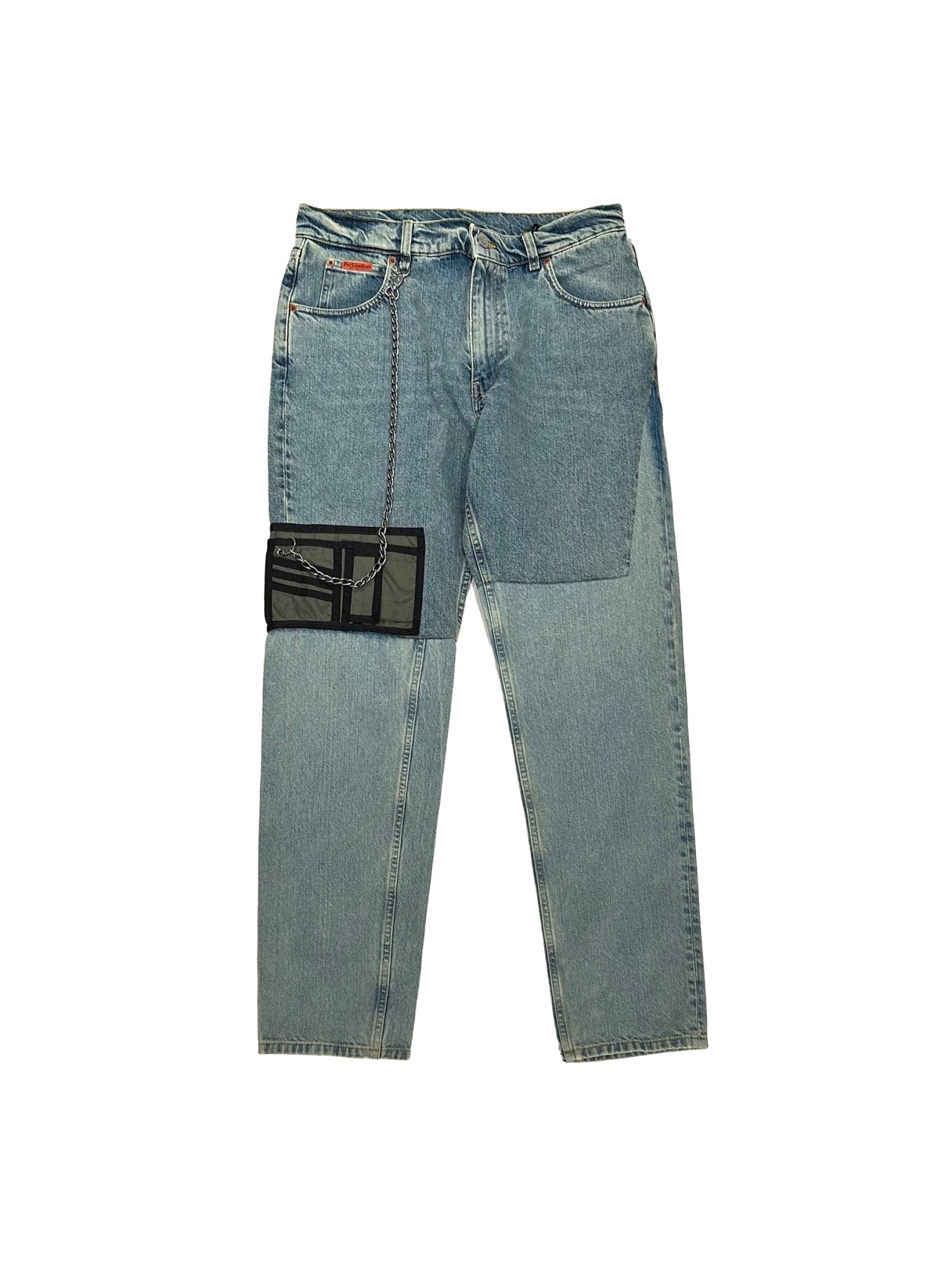 MARTINE ROSE - Wallet Jean - AW25 - BLUE PATCHWORK WASH