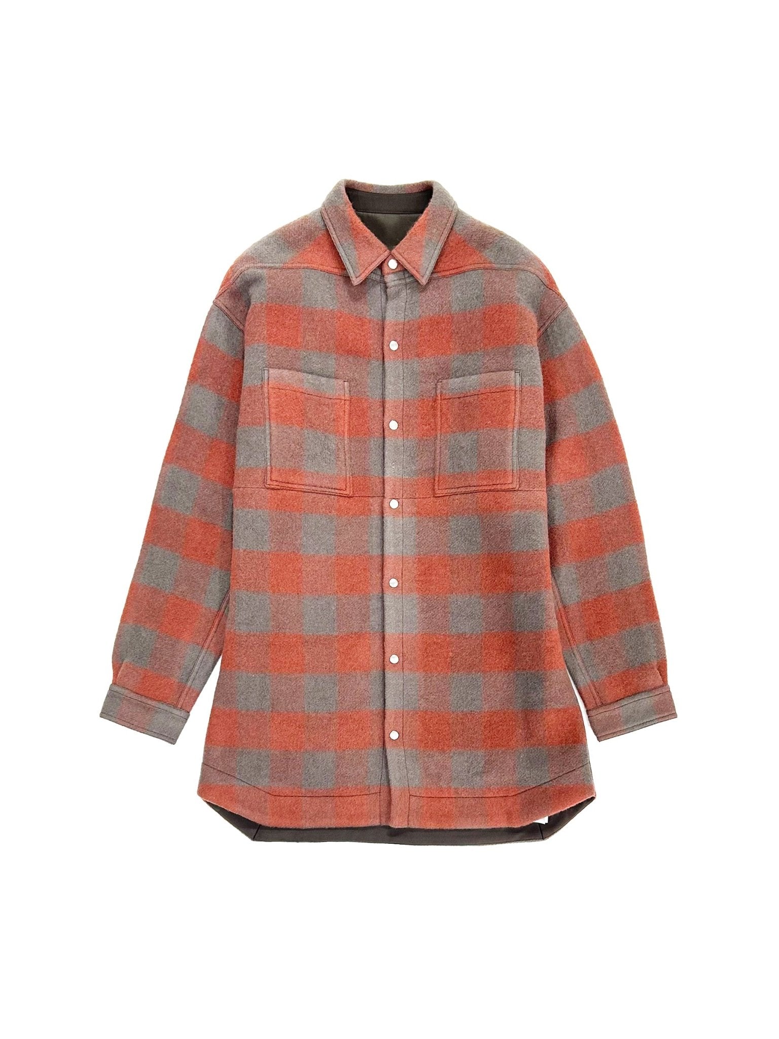 RICK OWENS - Woven Jacket - Oversized Outershirt - AW25 - 13P ROSEWOOD PLAID