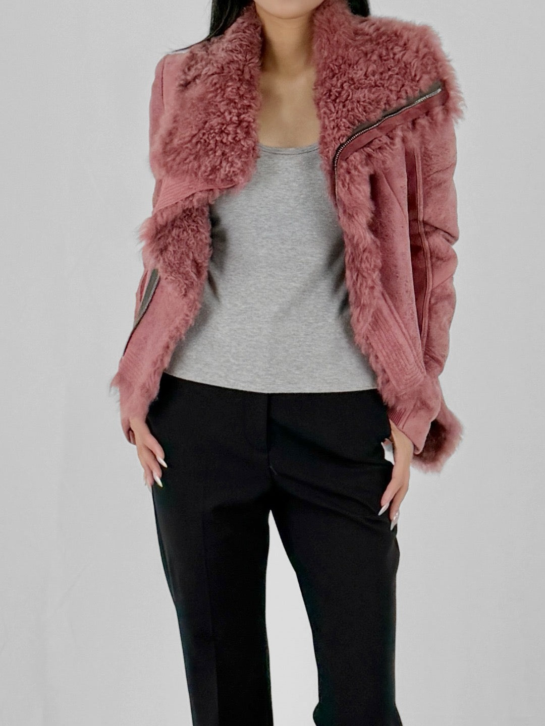 RICK OWENS - Shearling Real Fur Jacket - Naska - AW25 - 13 ROSEWOOD