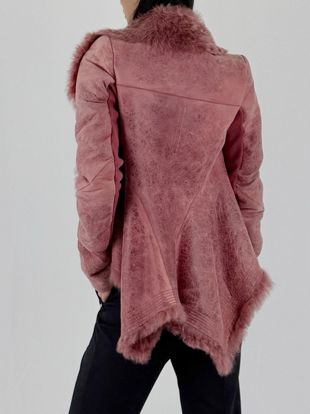 RICK OWENS - Shearling Real Fur Jacket - Naska - AW25 - 13 ROSEWOOD