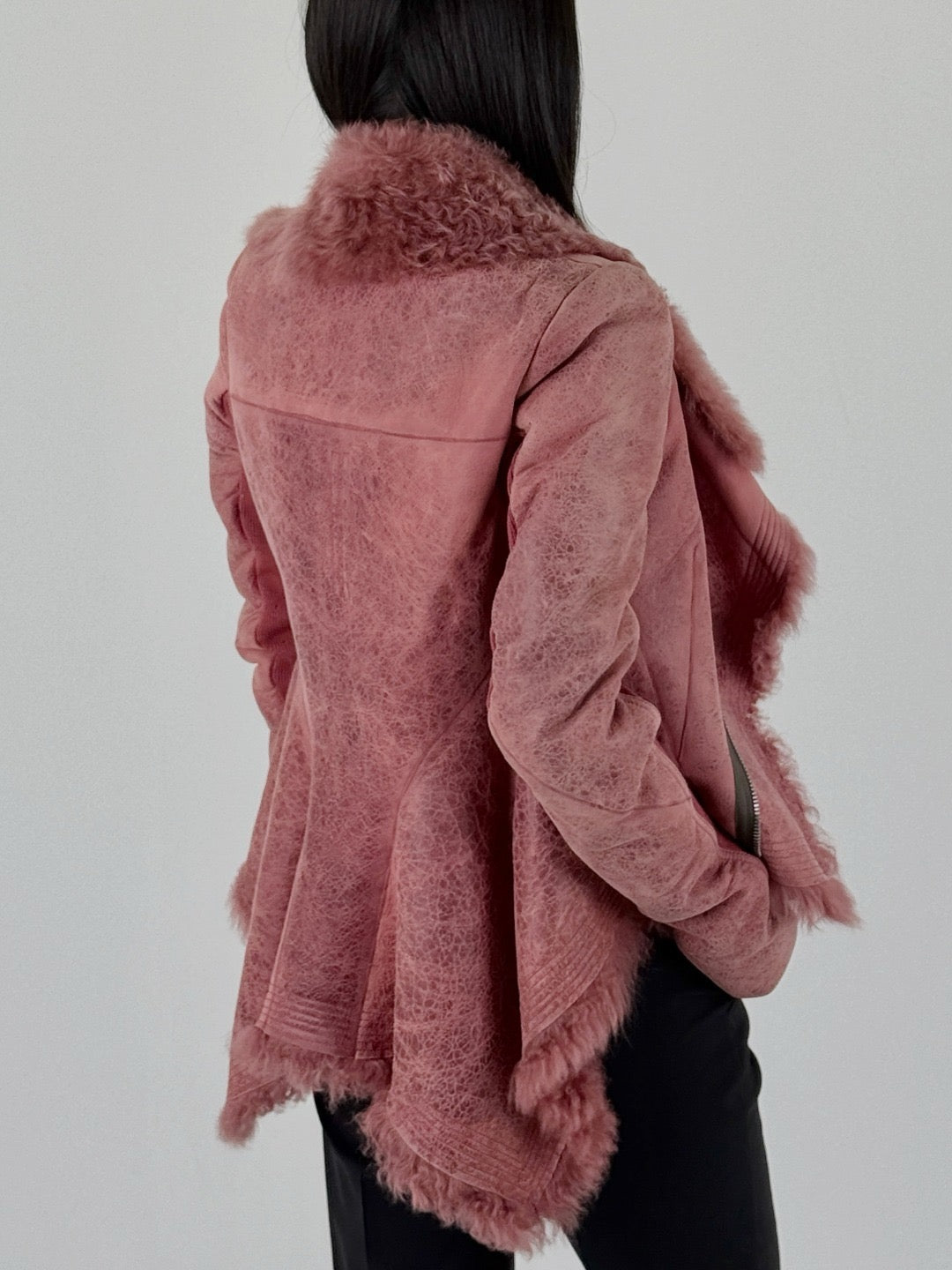 RICK OWENS - Shearling Real Fur Jacket - Naska - AW25 - 13 ROSEWOOD
