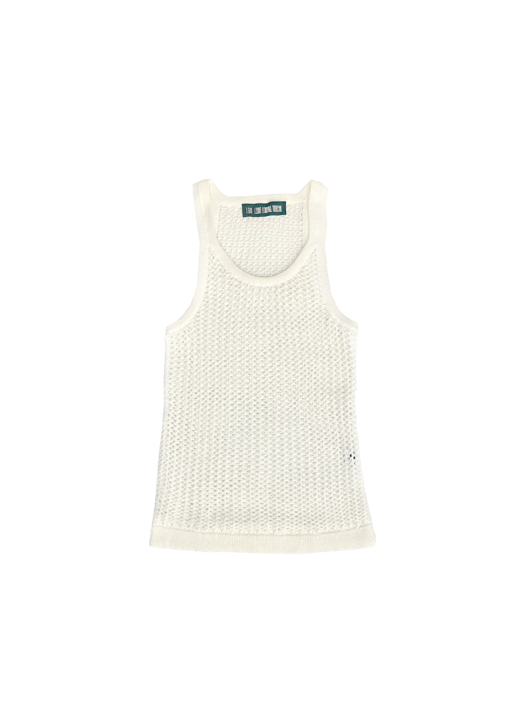 LOUIS GABRIEL NOUCHI Off White Fishnet Knitted Tank Top