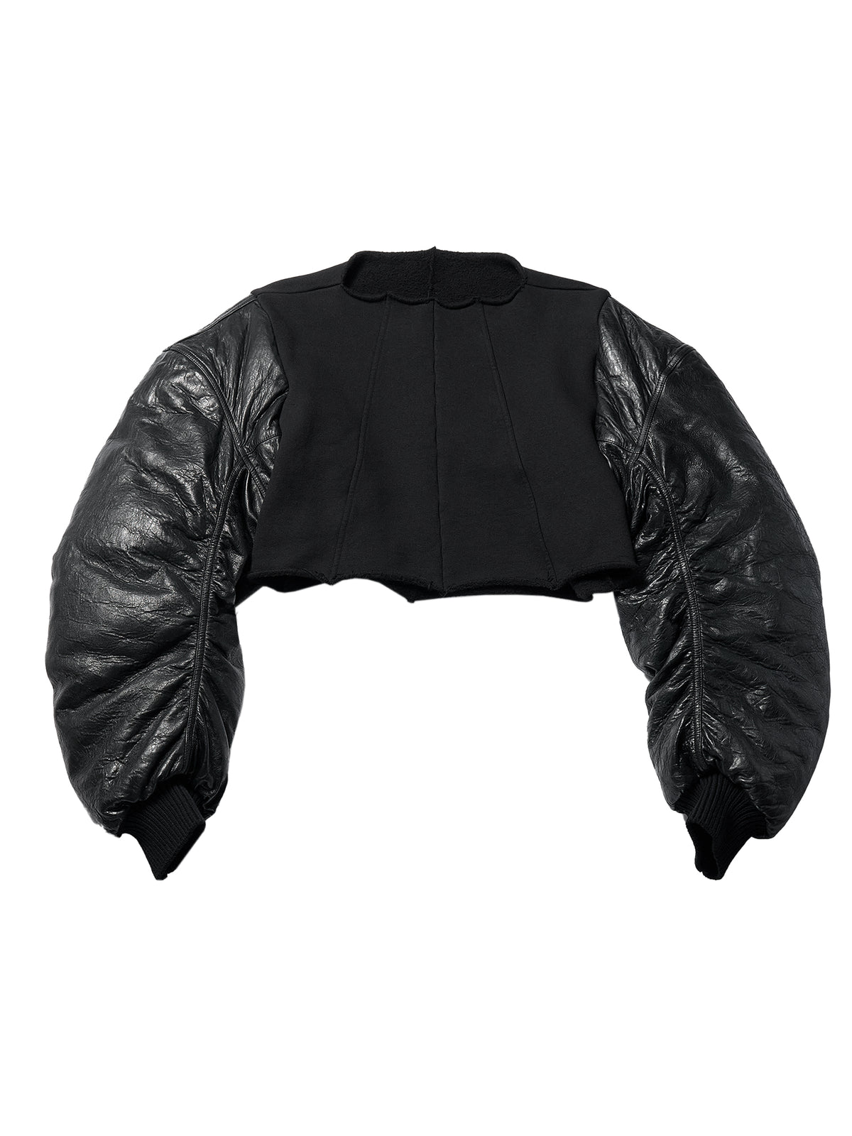Rick Owens Black/Black Knit Sweatshirt With Leather Duvet Sleeves - Secchia Top