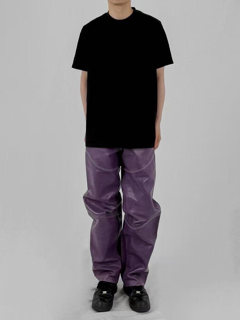 ABIGAIL AJOBI Blue Purple No Bi Kaki Leather Trousers