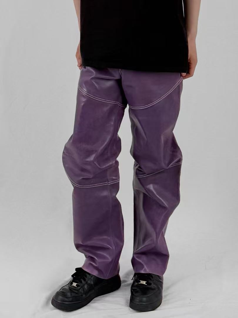 ABIGAIL AJOBI Blue Purple No Bi Kaki Leather Trousers
