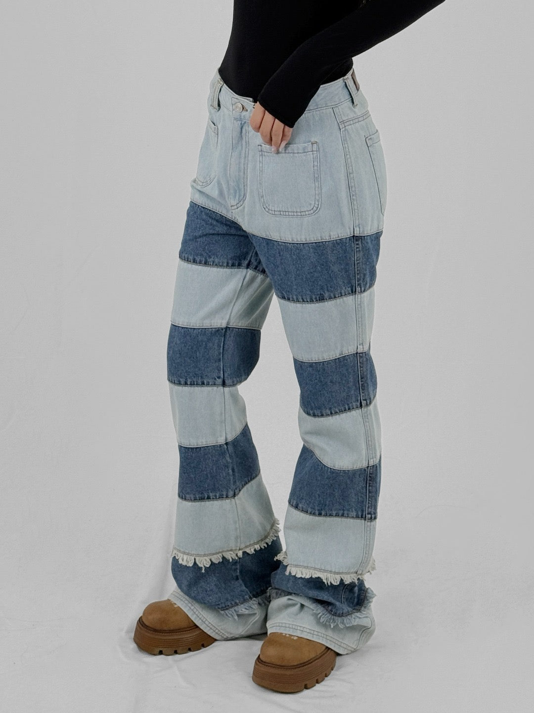 ANDERSSON BELL Washed Blue Mens Pre (Women) Mahina Blocking Patchw Jeans