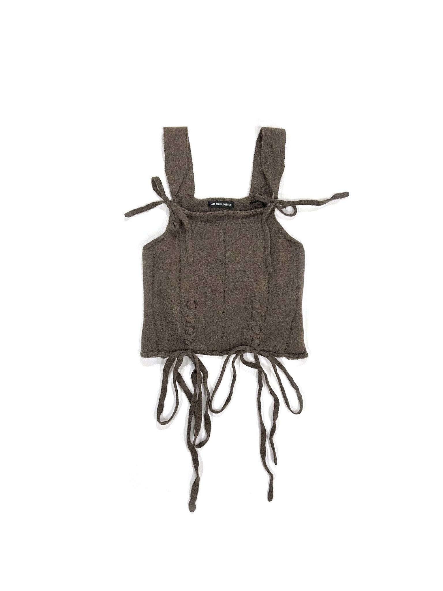 ANN DEMEULEMEESTER - Alwina Cropped Knitted Slip Top With Laced Up Deta - AW25 - BEAVER