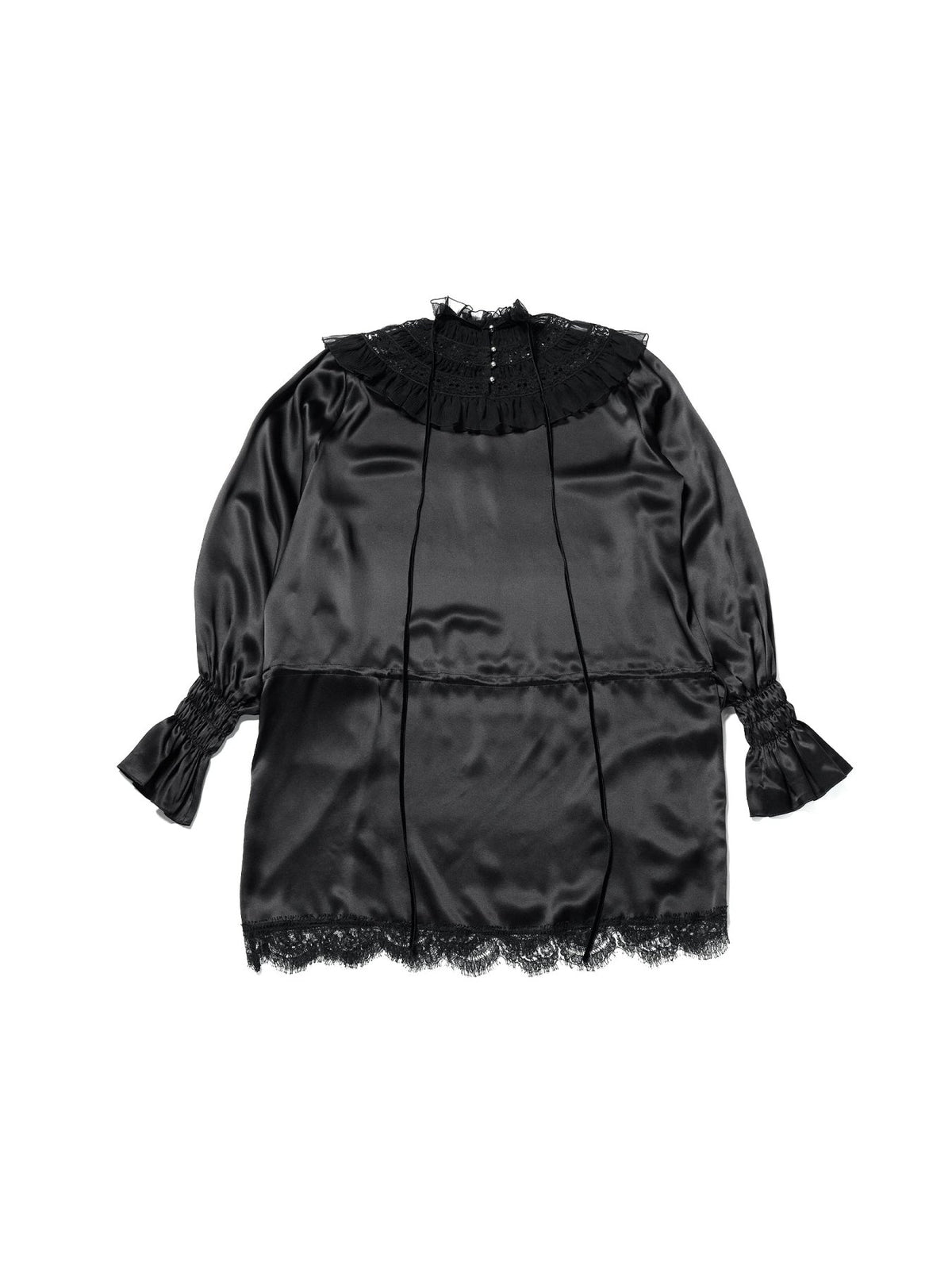 Ann Demeulemeester Black Armida Ruffle Collar Mini Dress Satin Washed Silk