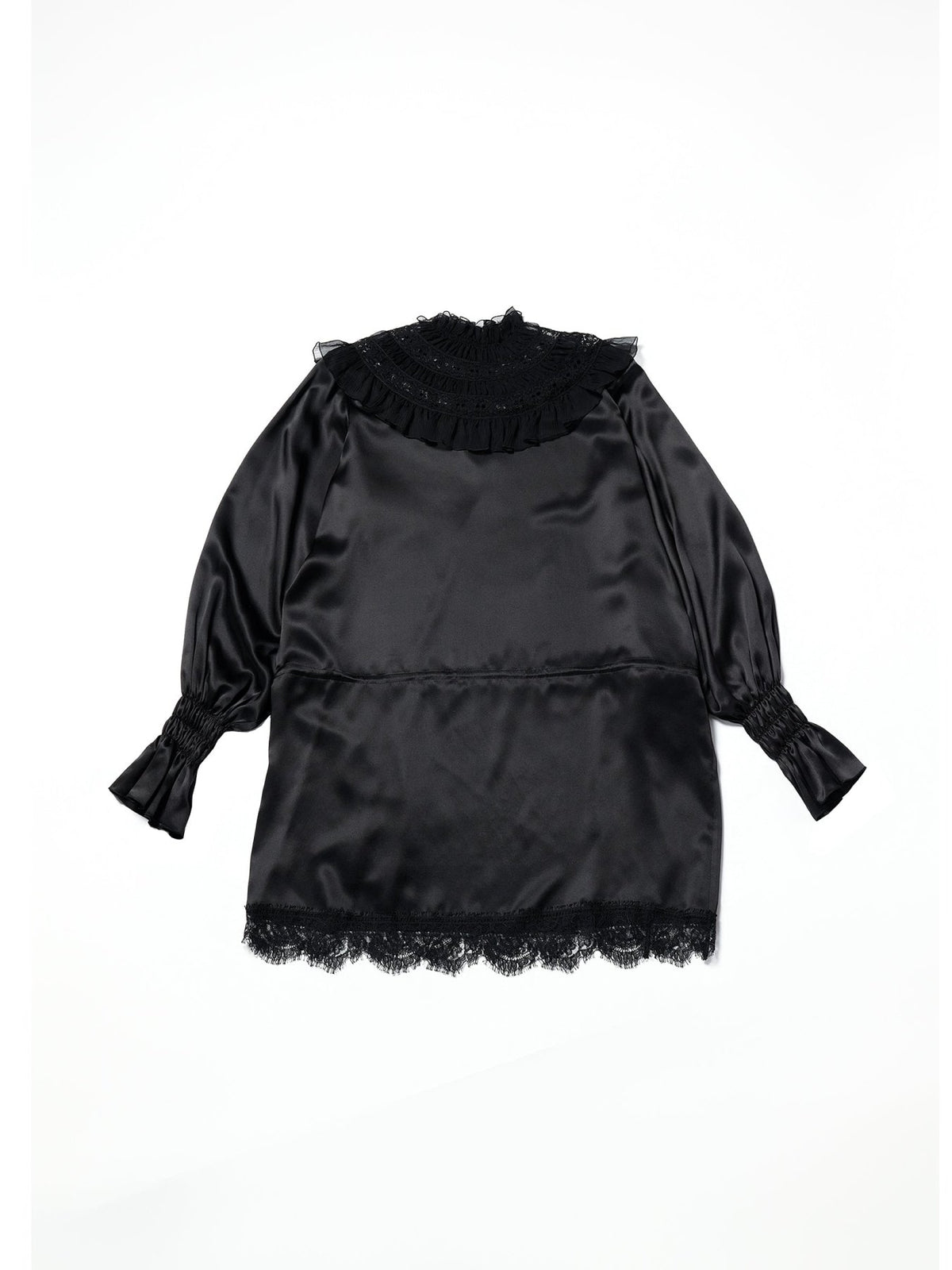 Ann Demeulemeester Black Armida Ruffle Collar Mini Dress Satin Washed Silk