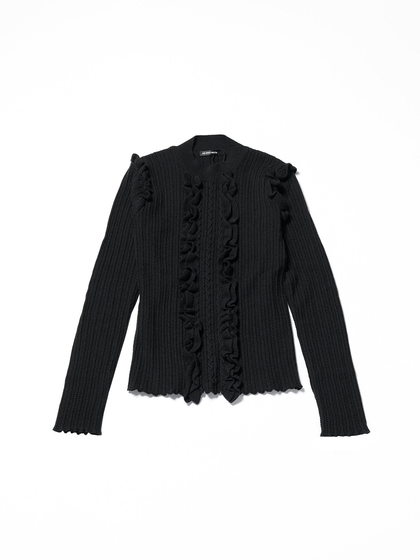 Ann Demeulemeester Black Mirna Fitted Sweater With Ruffled Plastron Structu