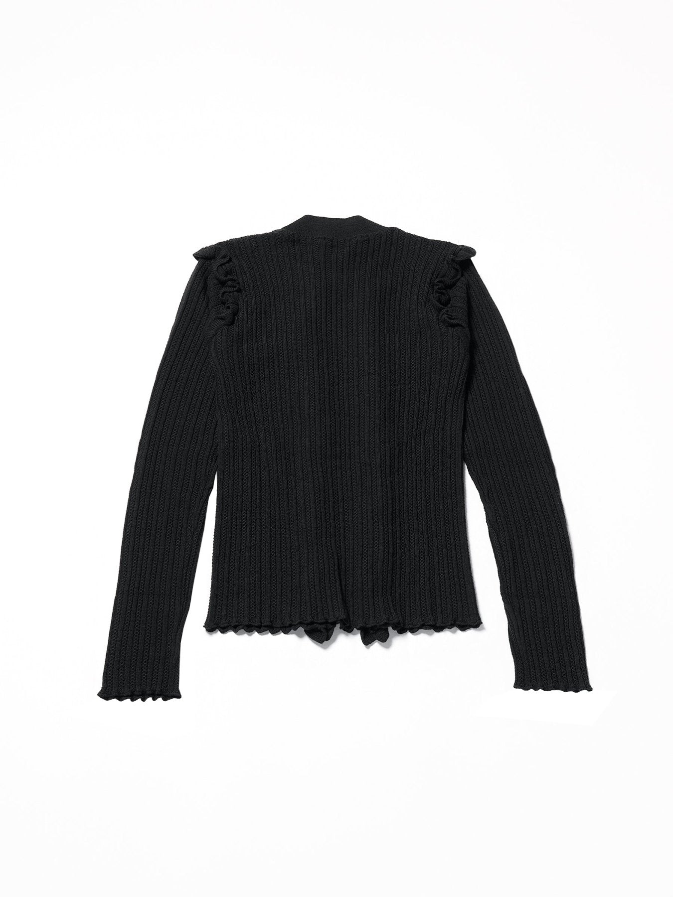 Ann Demeulemeester Black Mirna Fitted Sweater With Ruffled Plastron Structu