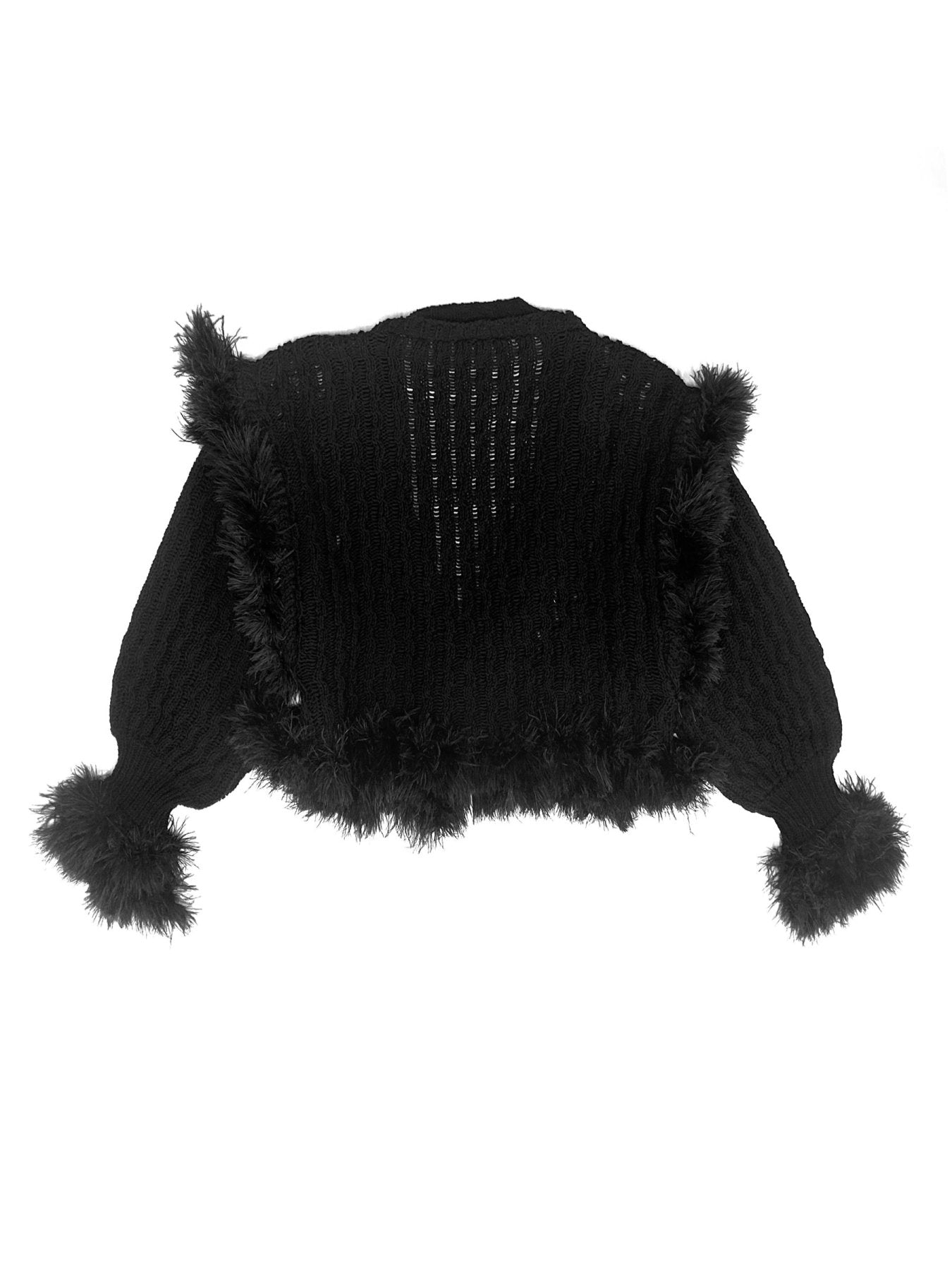 Ann Demeulemeester Black Taci Deep V Cropped Cardigan With Feathered Ruff