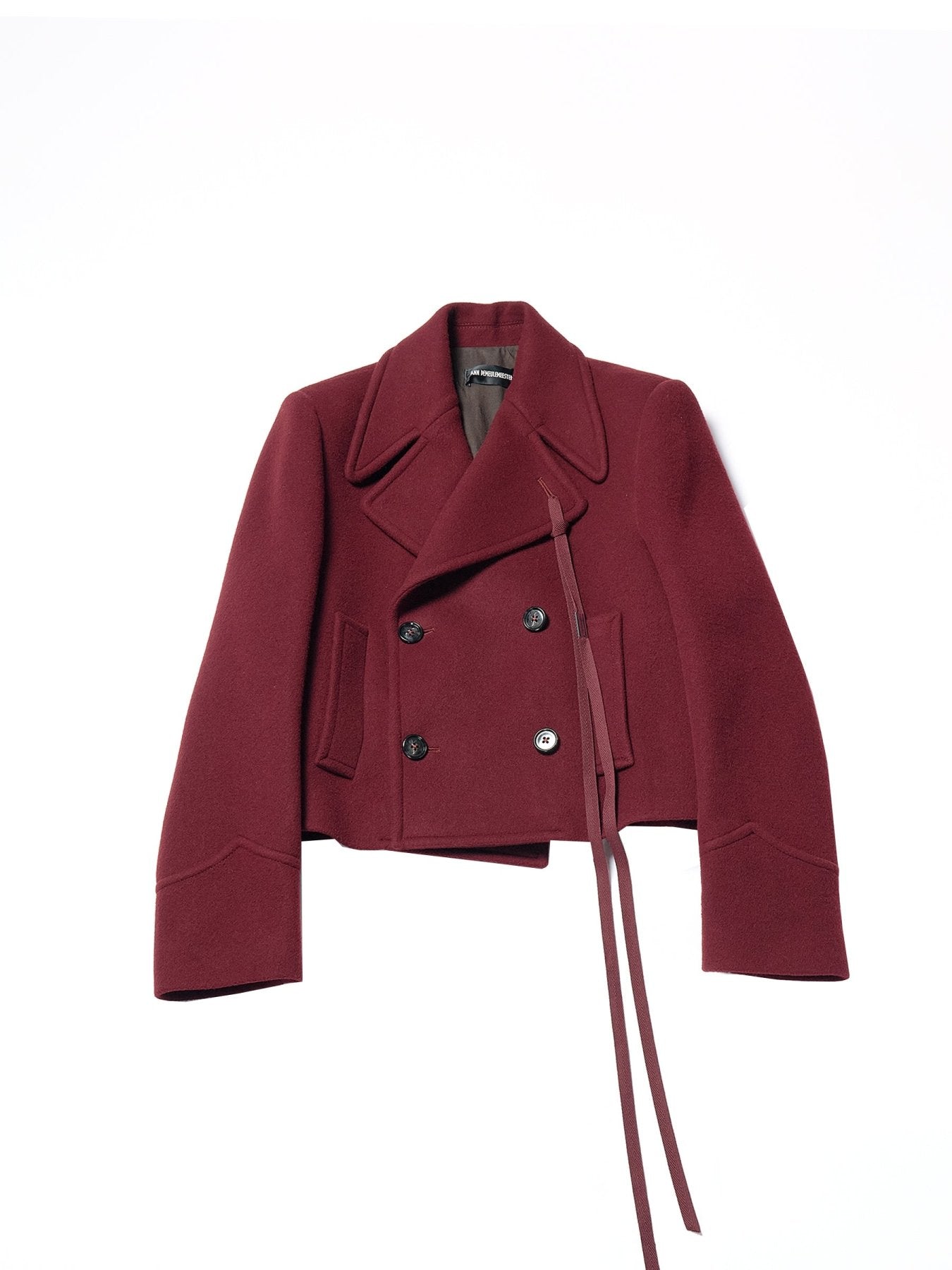 Ann Demeulemeester Burgundy Dalmar Double Breasted Short Caban Beaver Wool Coa