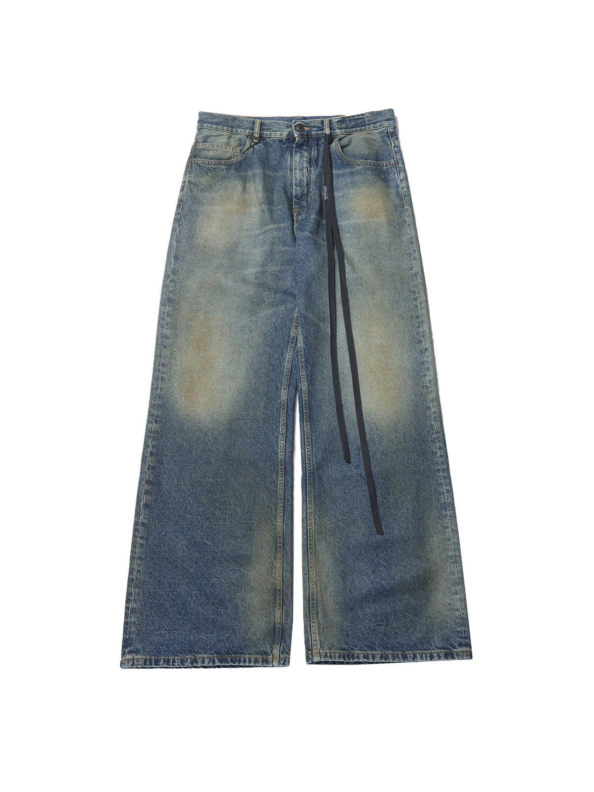 Ann Demeulemeester Navy Modest 5 Pockets Relaxed Flared Trousers Oiled Sto