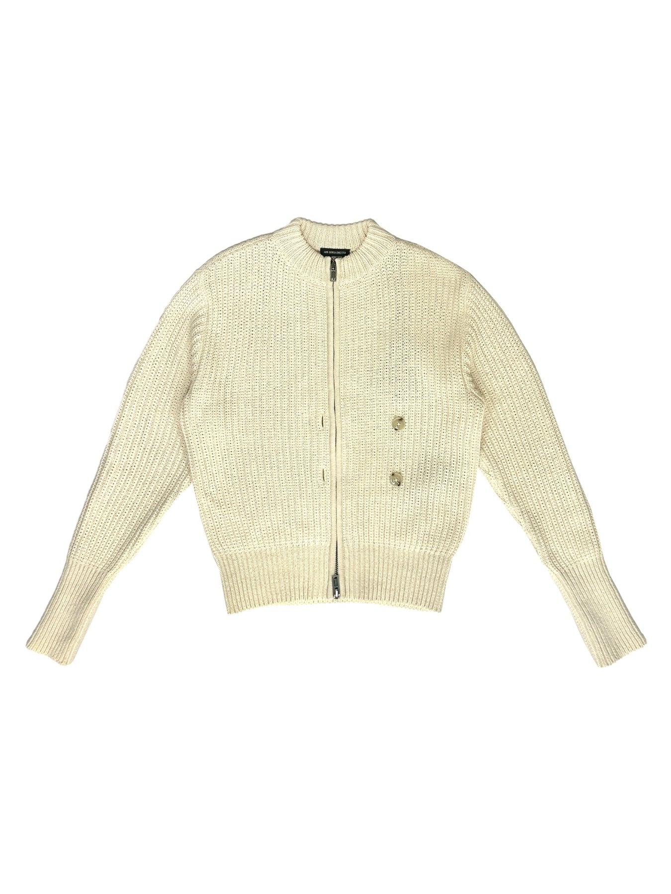 Ann Demeulemeester Off - White Ismael Zipped Knit Bomber With Double Closure Cott