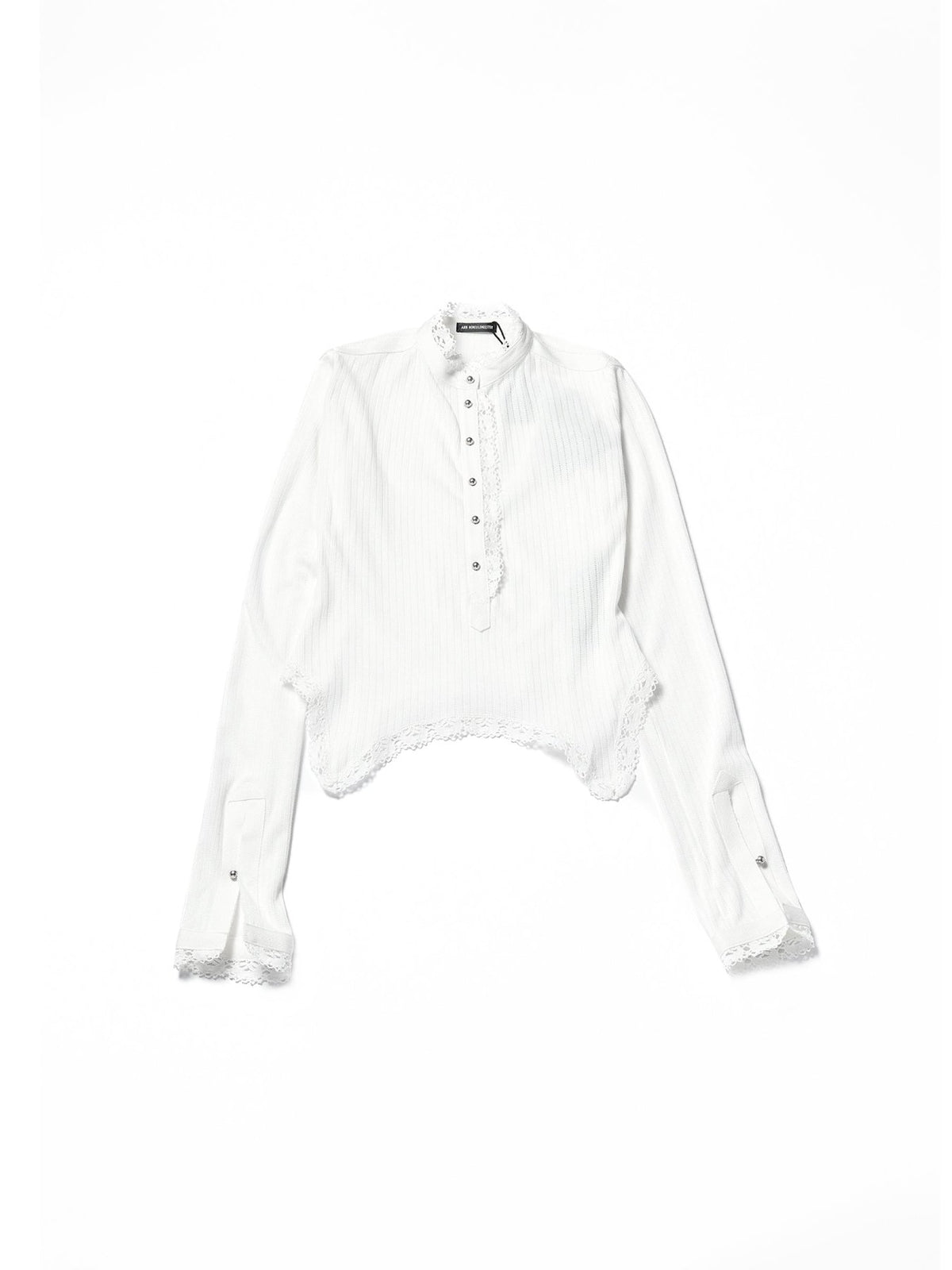 Ann Demeulemeester Off White Nancine Fitted Long Sleeves Serafino Top With Lace