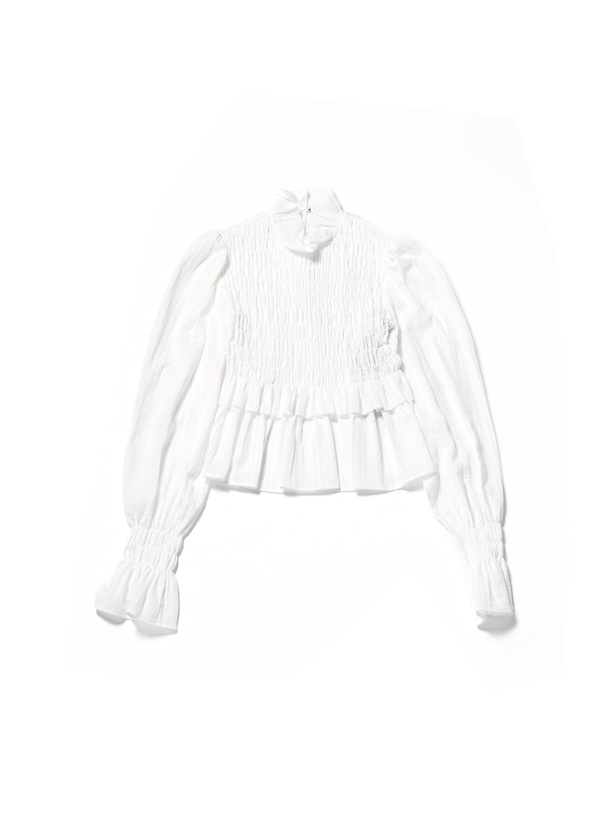 Ann Demeulemeester Off White Sasa Long Sleeve Ruffled Top Light Cotton Ajour