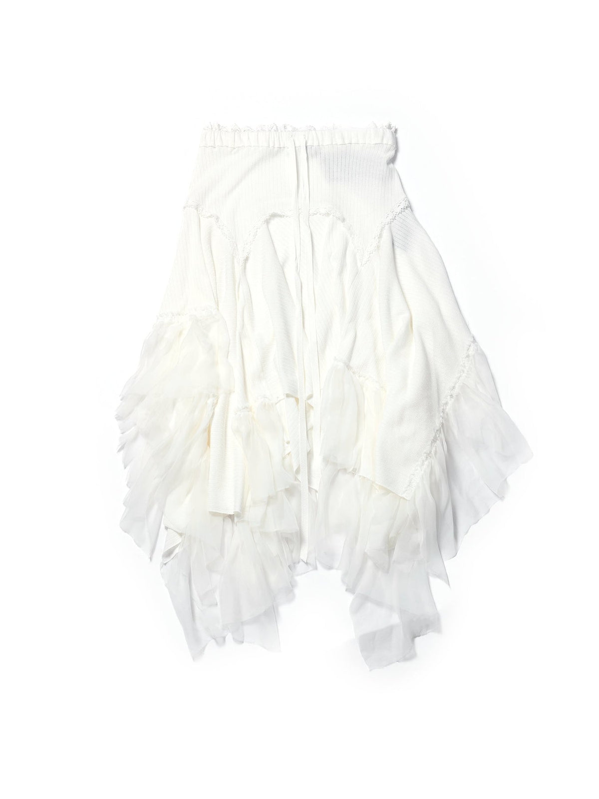 Ann Demeulemeester Off White Vega Midi Skirt With Silk Chiffon Ruffles Pointell