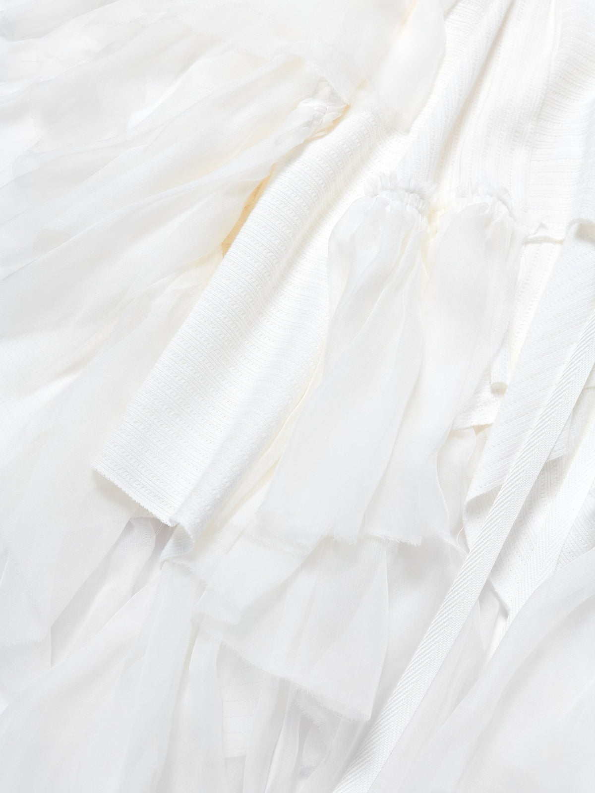 Ann Demeulemeester Off White Vega Midi Skirt With Silk Chiffon Ruffles Pointell