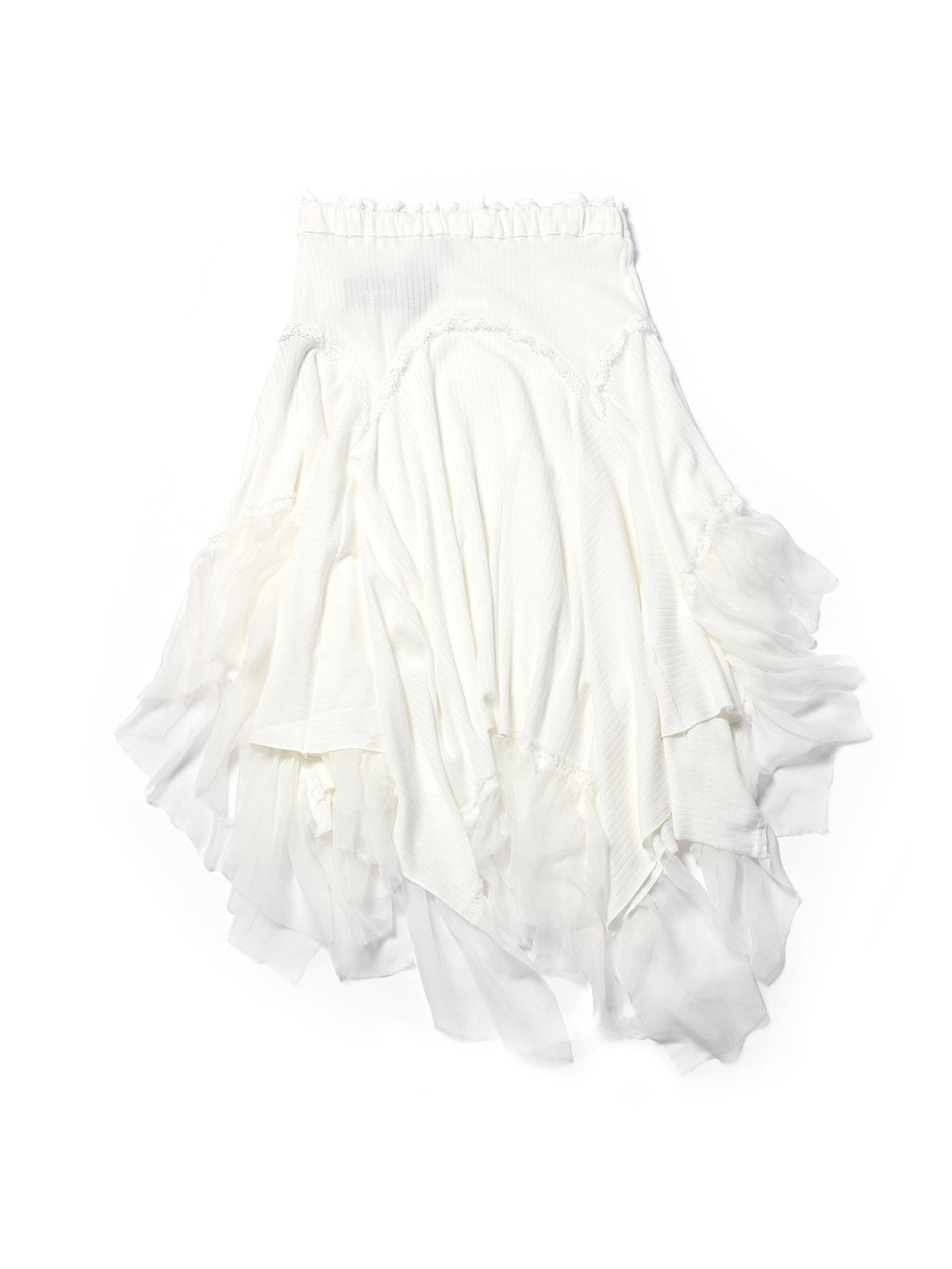 Ann Demeulemeester Off White Vega Midi Skirt With Silk Chiffon Ruffles Pointell