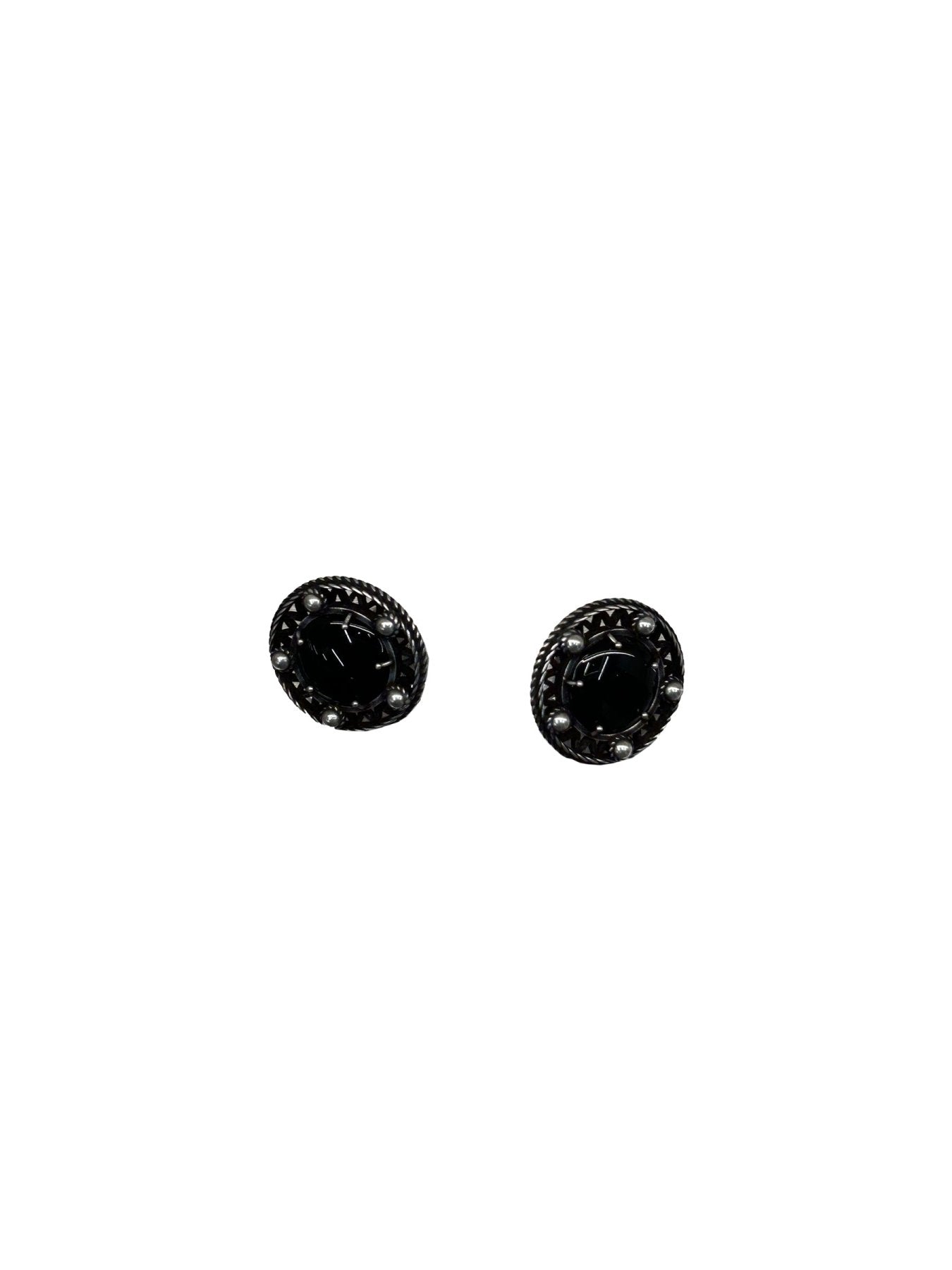 Ann Demeulemeester Silver Aimy Black Grained Cabochon Earrings