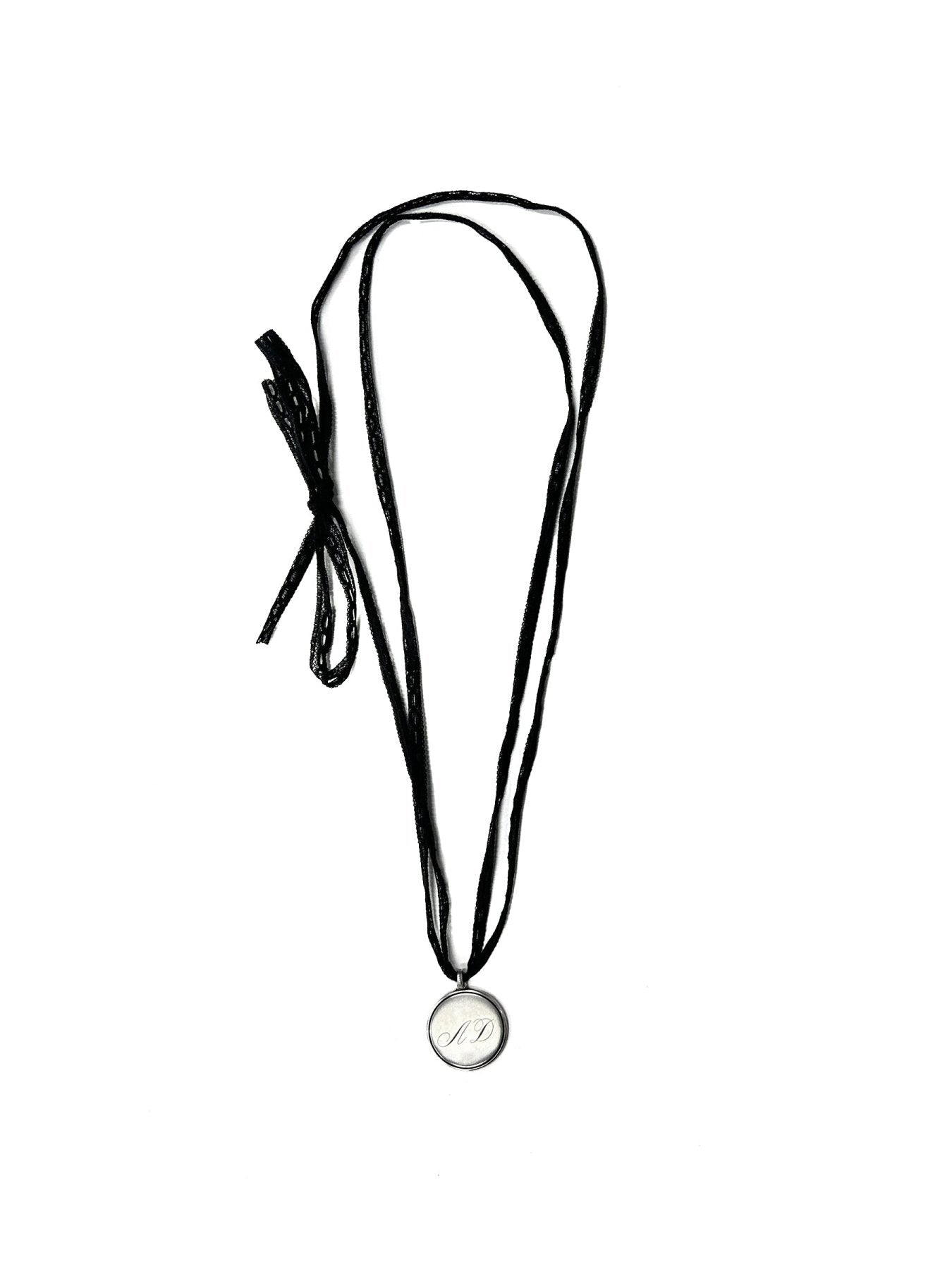 Ann Demeulemeester Silver Monogram Pendant With Lace Ribbon