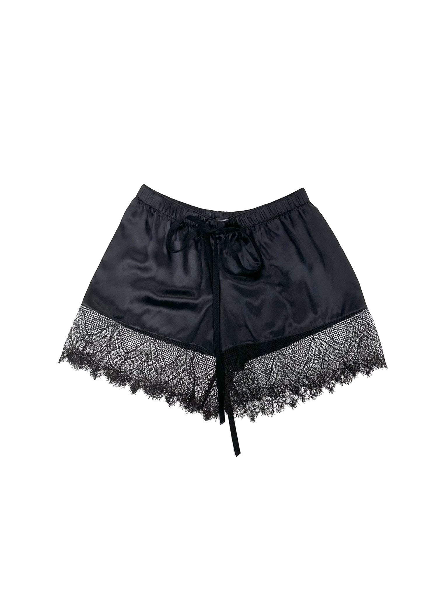 ANN DEMEULEMEESTER - Vere Micro Boxer With Lace Satin Washed Silk - AW25 - BLACK