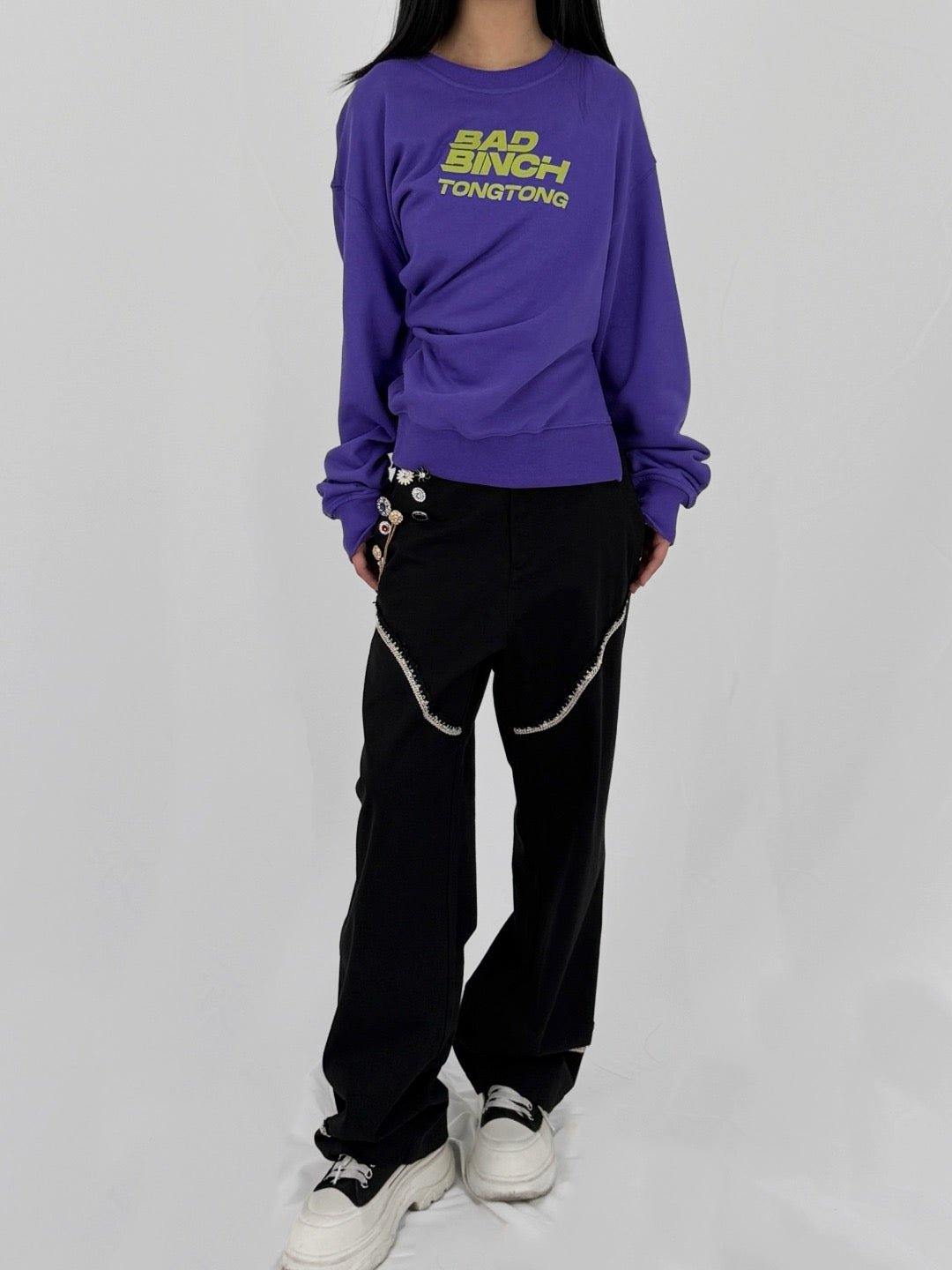 BAD BINCH TONGTONG Purple Bad Binch Twisted Crew Neck Sweatshirts