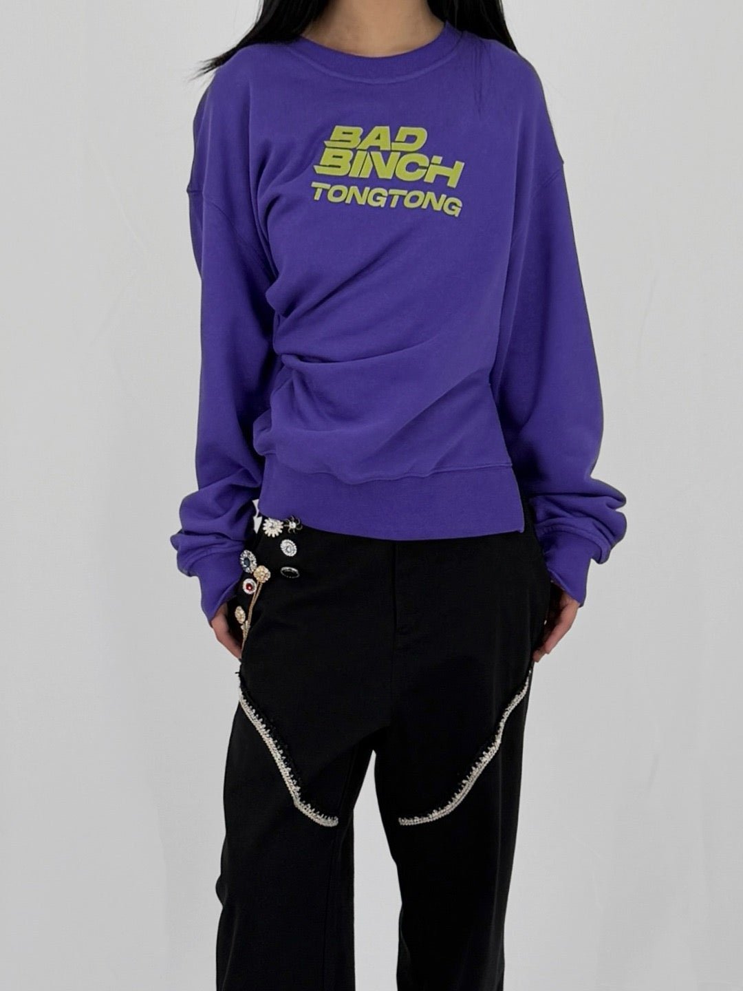 BAD BINCH TONGTONG Purple Bad Binch Twisted Crew Neck Sweatshirts