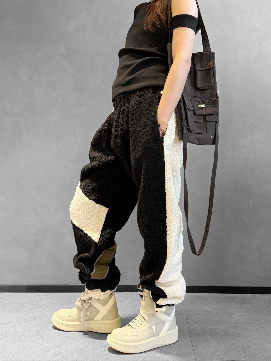 BETHANY WILLIAMS Black Multi Organic Fleece Patchwork Track Pants