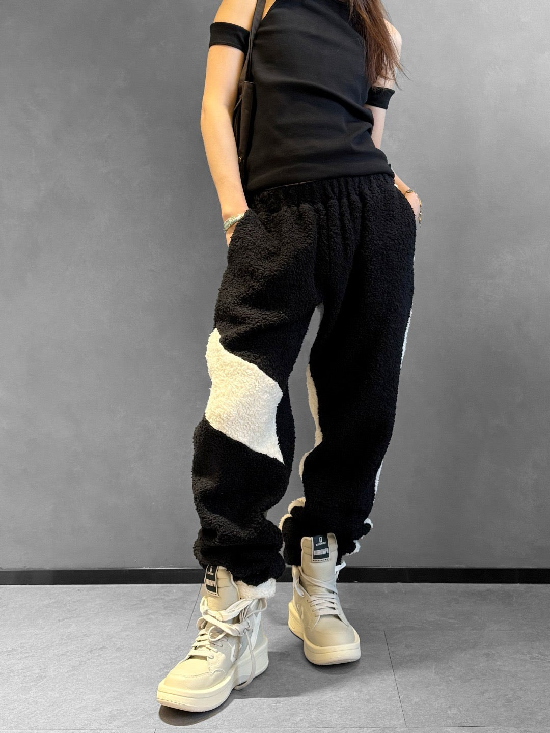 BETHANY WILLIAMS Black Multi Organic Fleece Patchwork Track Pants