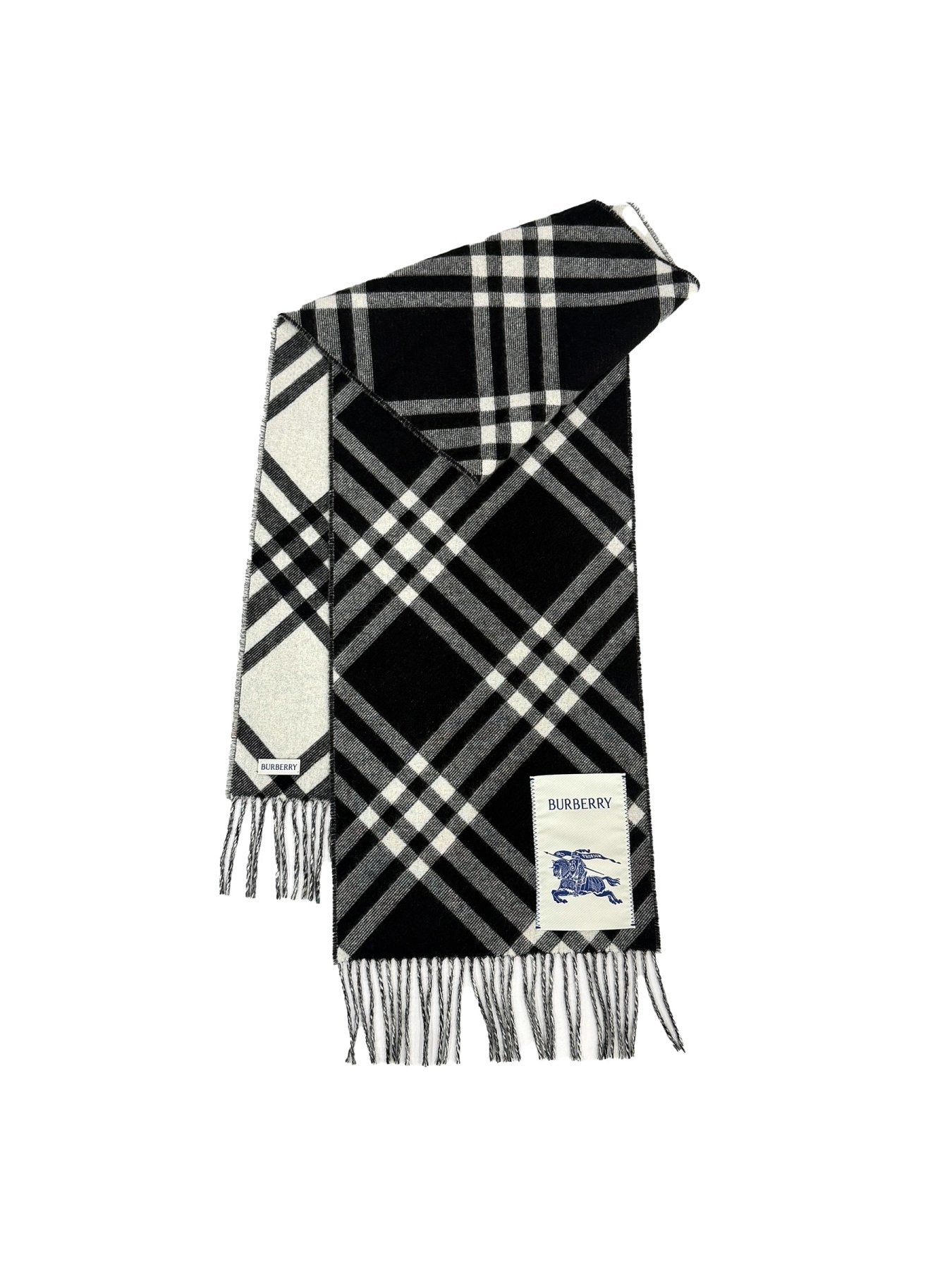 Burberry Black Mu 168X30 Tbar Bias Chk Cashmere Scarves