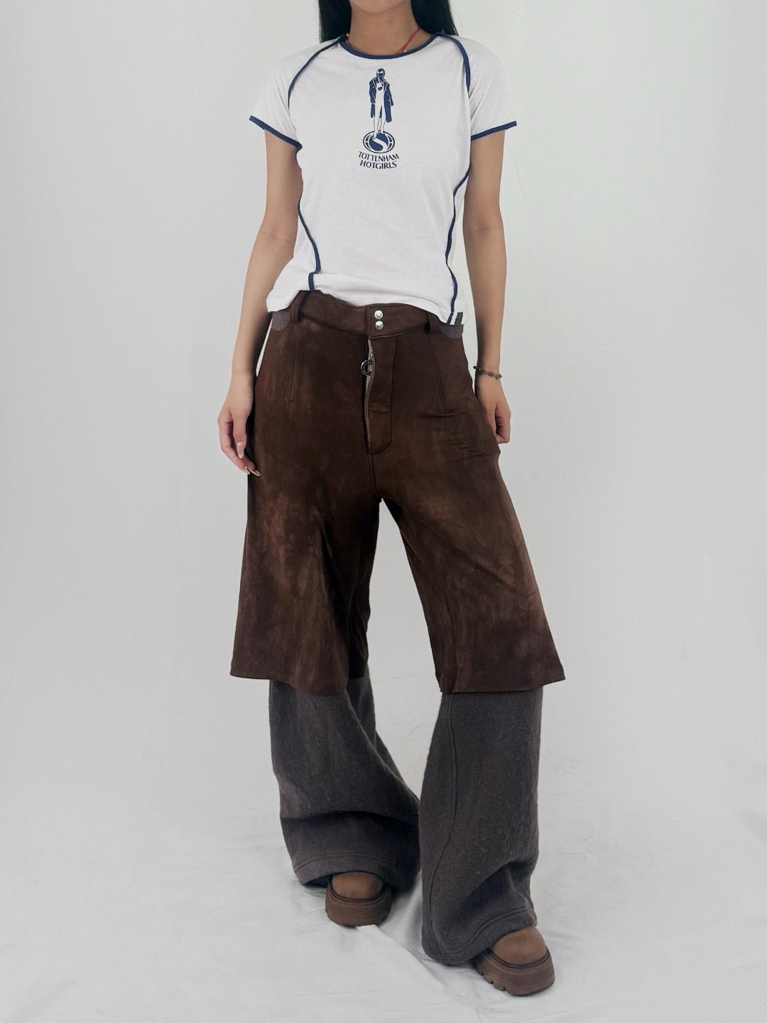 Charlie Constantinou - Wool Jersey Layered Trouser - AW25 - BROWN GRAPHITE