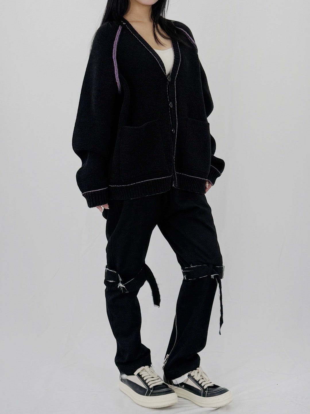 CRAIG GREEN - Tape Knit Cardigan - AW25 - BLACK/PURPLE