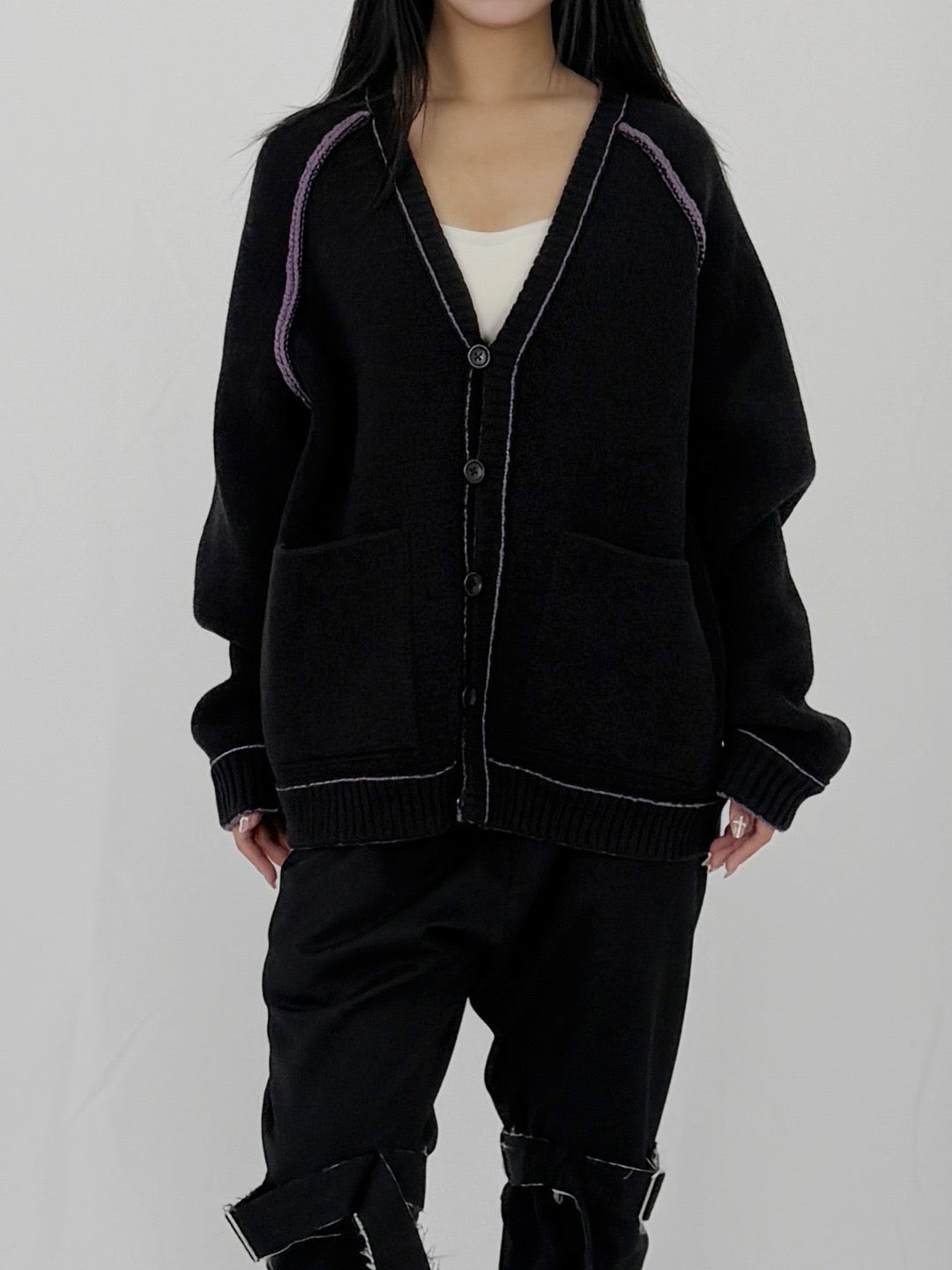 CRAIG GREEN - Tape Knit Cardigan - AW25 - BLACK/PURPLE