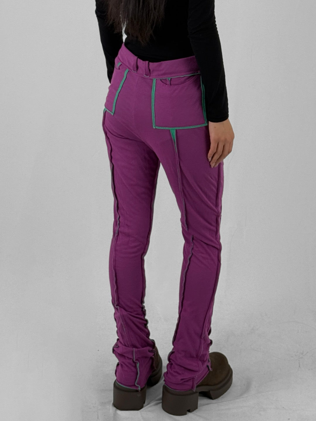 EDWARD CUMING Purple/Green Double Double Jersey Peek A Boo Trousers