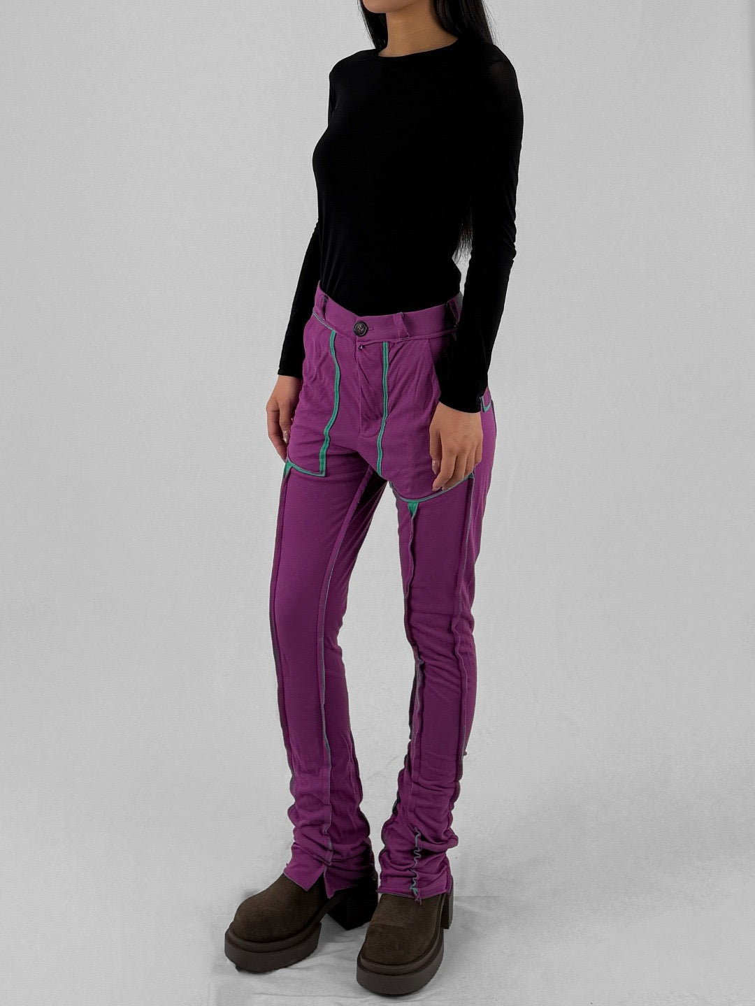 EDWARD CUMING Purple/Green Double Double Jersey Peek A Boo Trousers