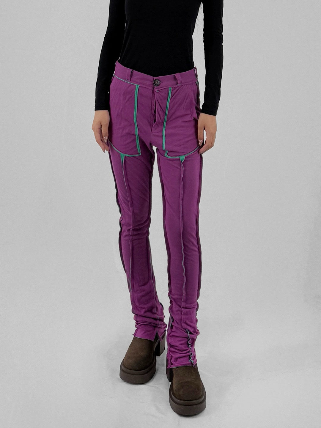 EDWARD CUMING Purple/Green Double Double Jersey Peek A Boo Trousers