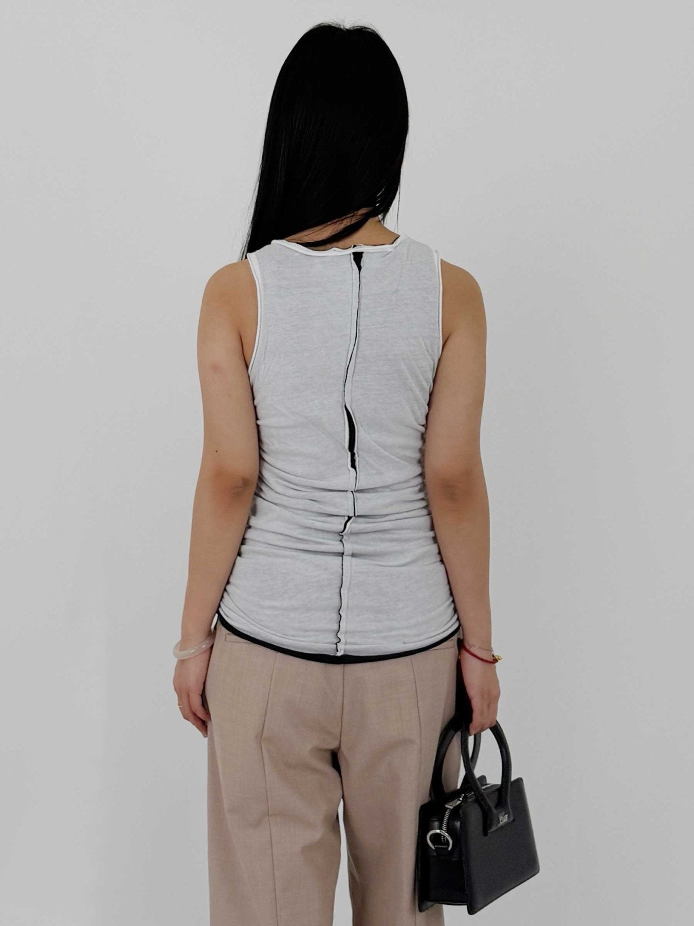 EDWARD CUMING White / pink / black Double Jersey Gathered Tank Tops