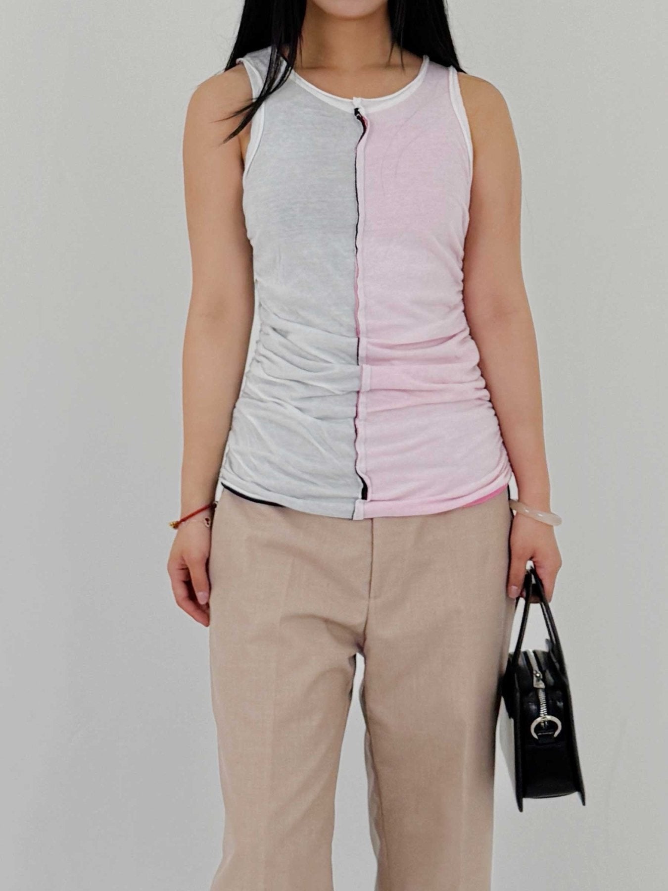 EDWARD CUMING White / pink / black Double Jersey Gathered Tank Tops