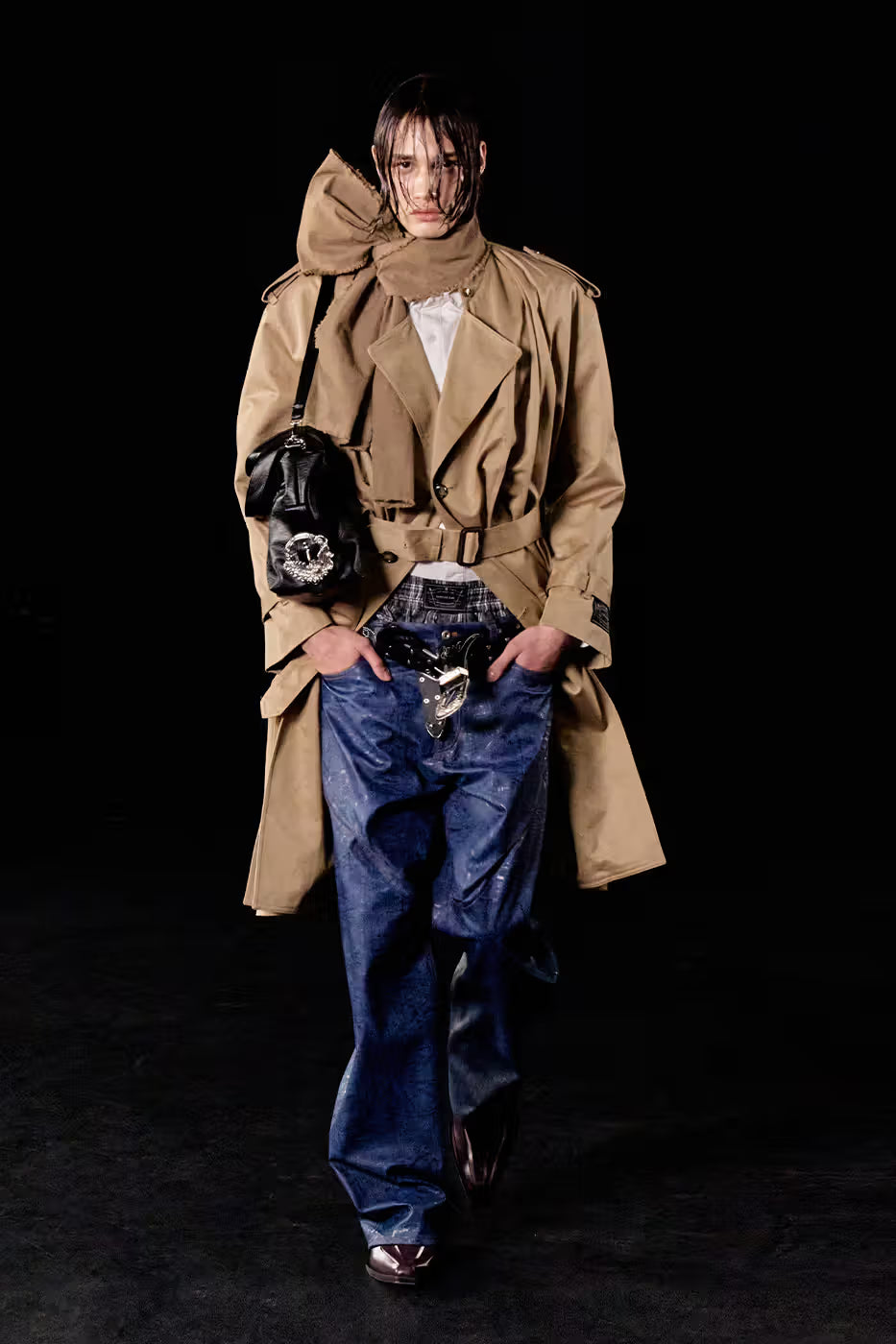 JUNTAE KIM Beige Layered Scarf Trench Coat