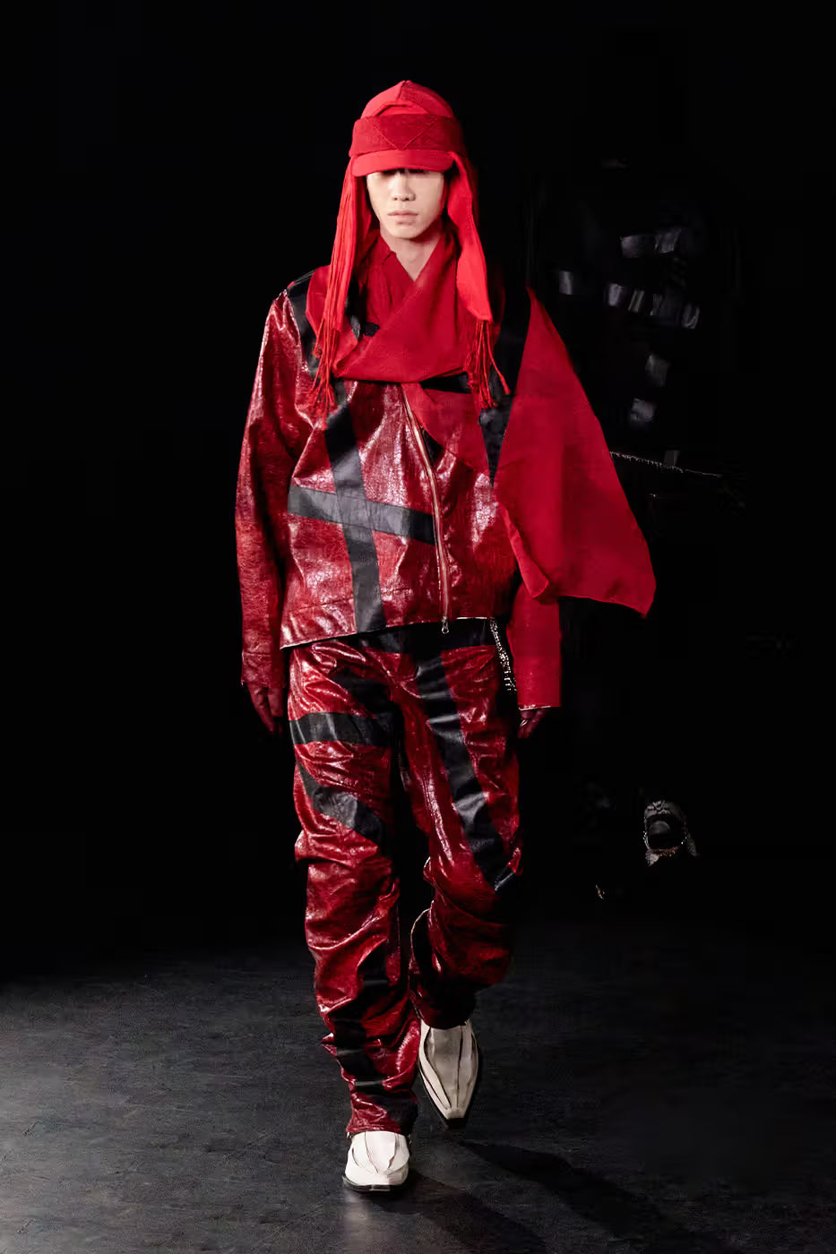 JUNTAE KIM Red Hooded Scarf Cap