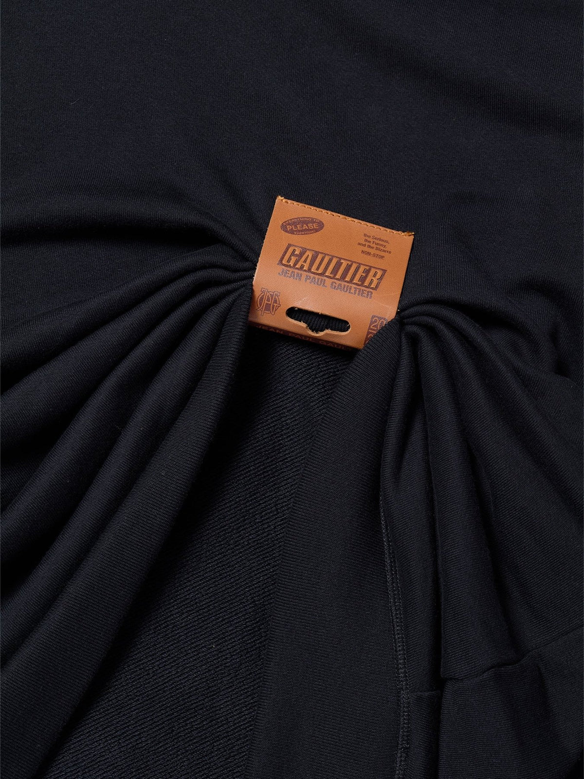 JEAN PAUL GAULTIER Black Cotton Fleece Hoodie With Leather Tag Detail