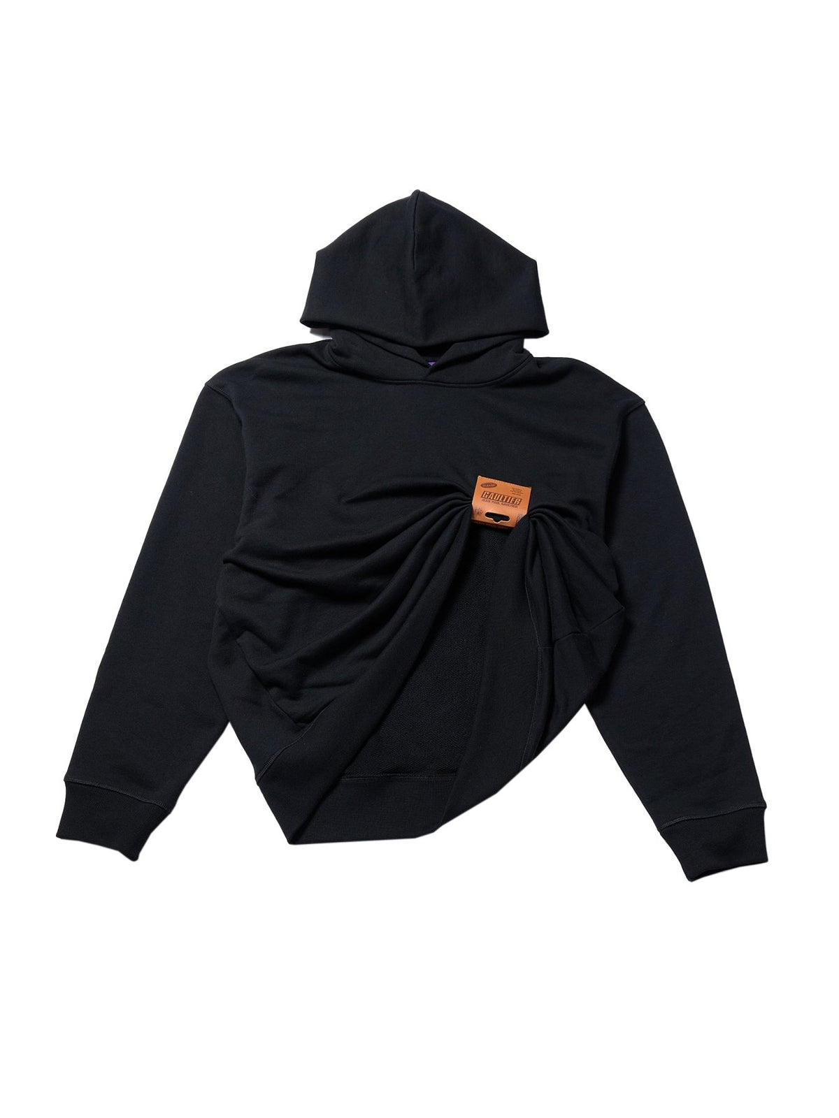 JEAN PAUL GAULTIER Black Cotton Fleece Hoodie With Leather Tag Detail