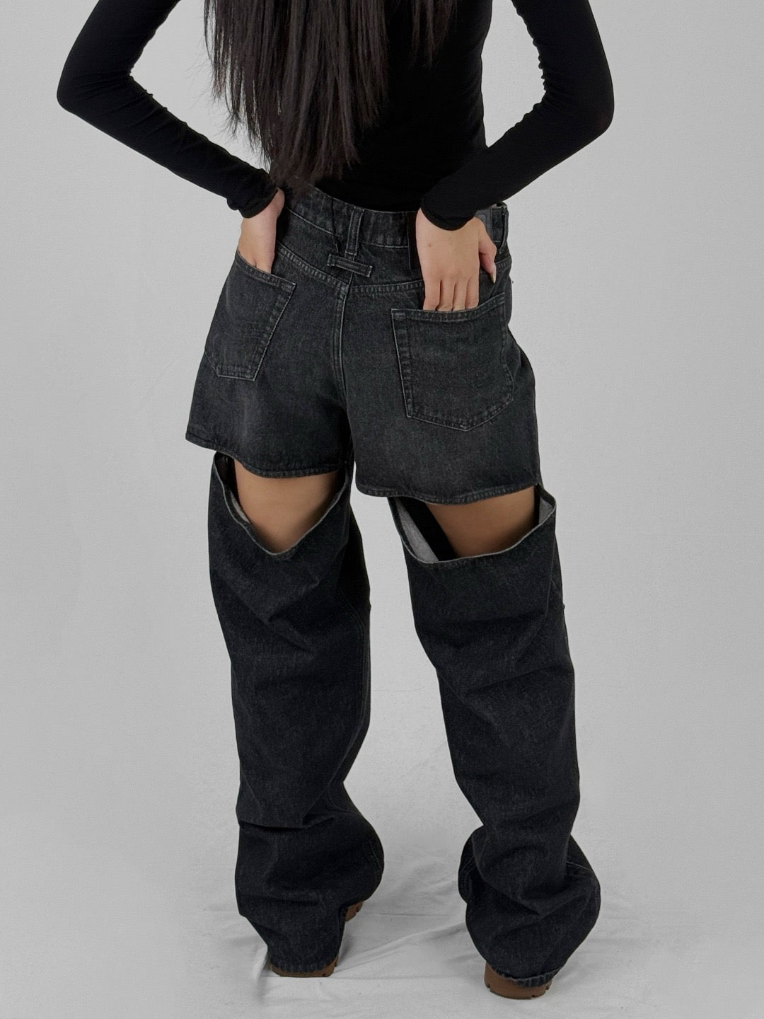 JEAN PAUL GAULTIER - Denim Trouser With Cut Out On The Back And Workwear Details - AW25 - VINTAGE BLACK