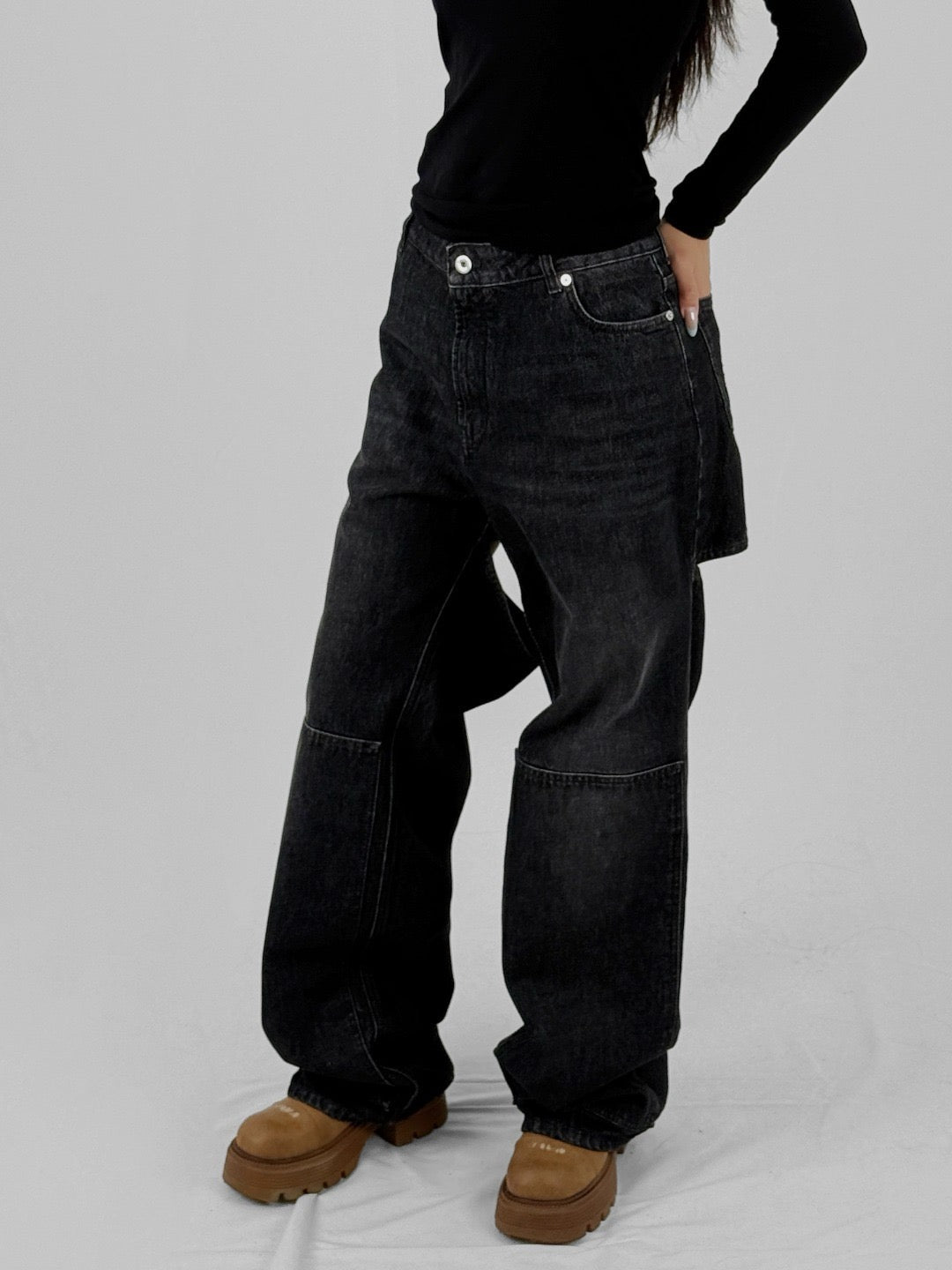 JEAN PAUL GAULTIER - Denim Trouser With Cut Out On The Back And Workwear Details - AW25 - VINTAGE BLACK