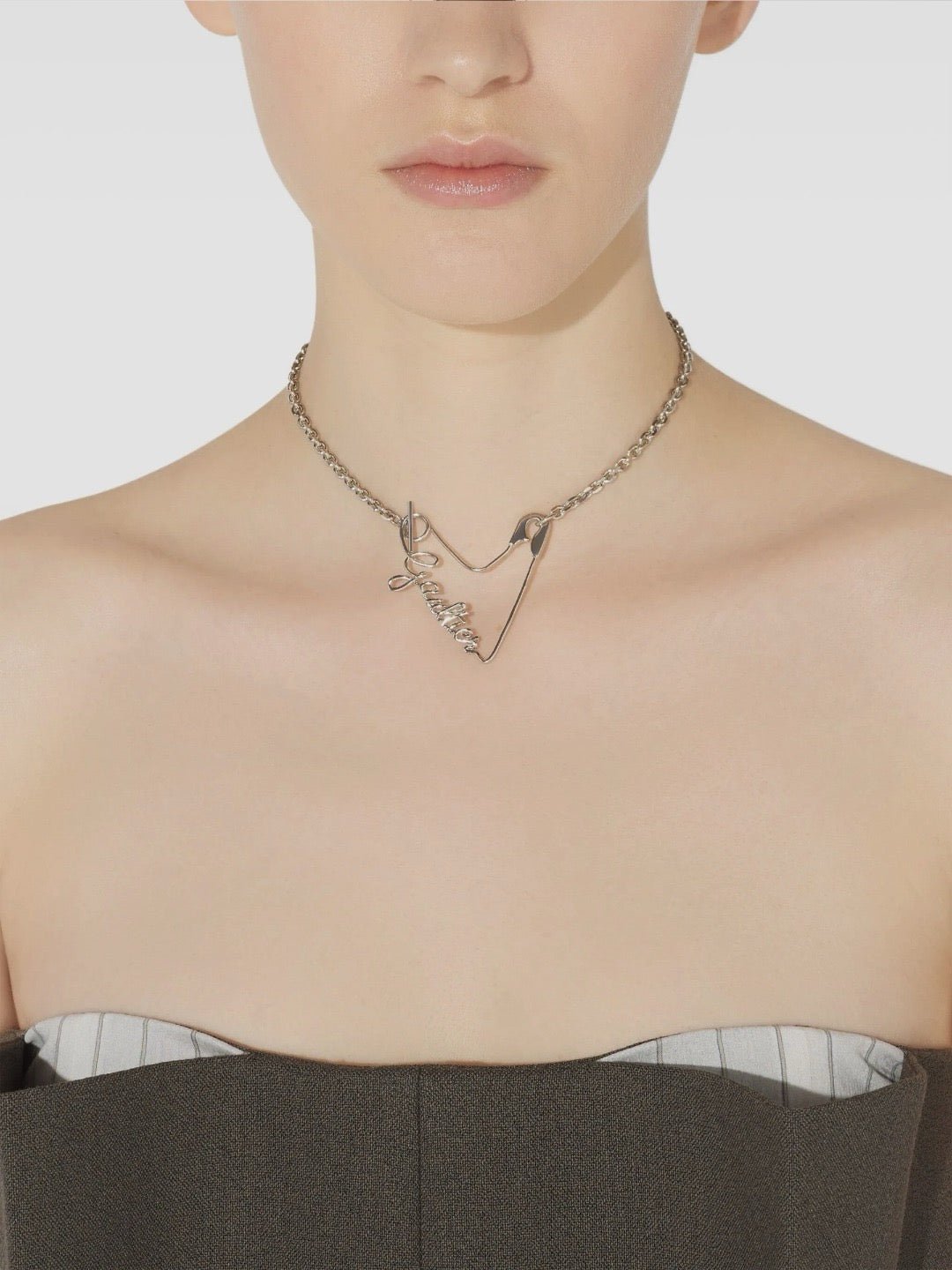 JEAN PAUL GAULTIER - Gaultier Heart Safety Pin Necklace With Metal Chain - AW25 - SILVER