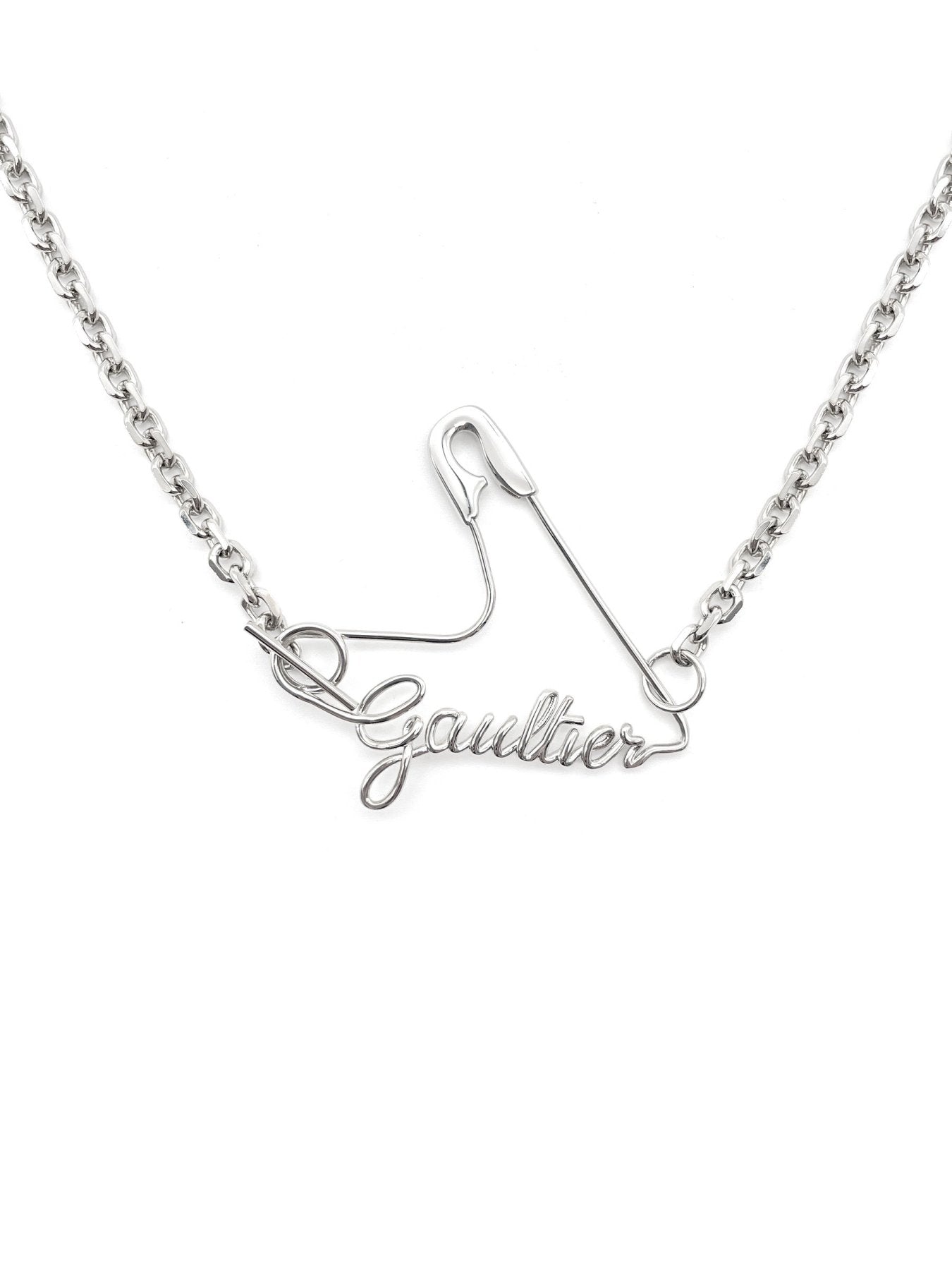 JEAN PAUL GAULTIER - Gaultier Heart Safety Pin Necklace With Metal Chain - AW25 - SILVER
