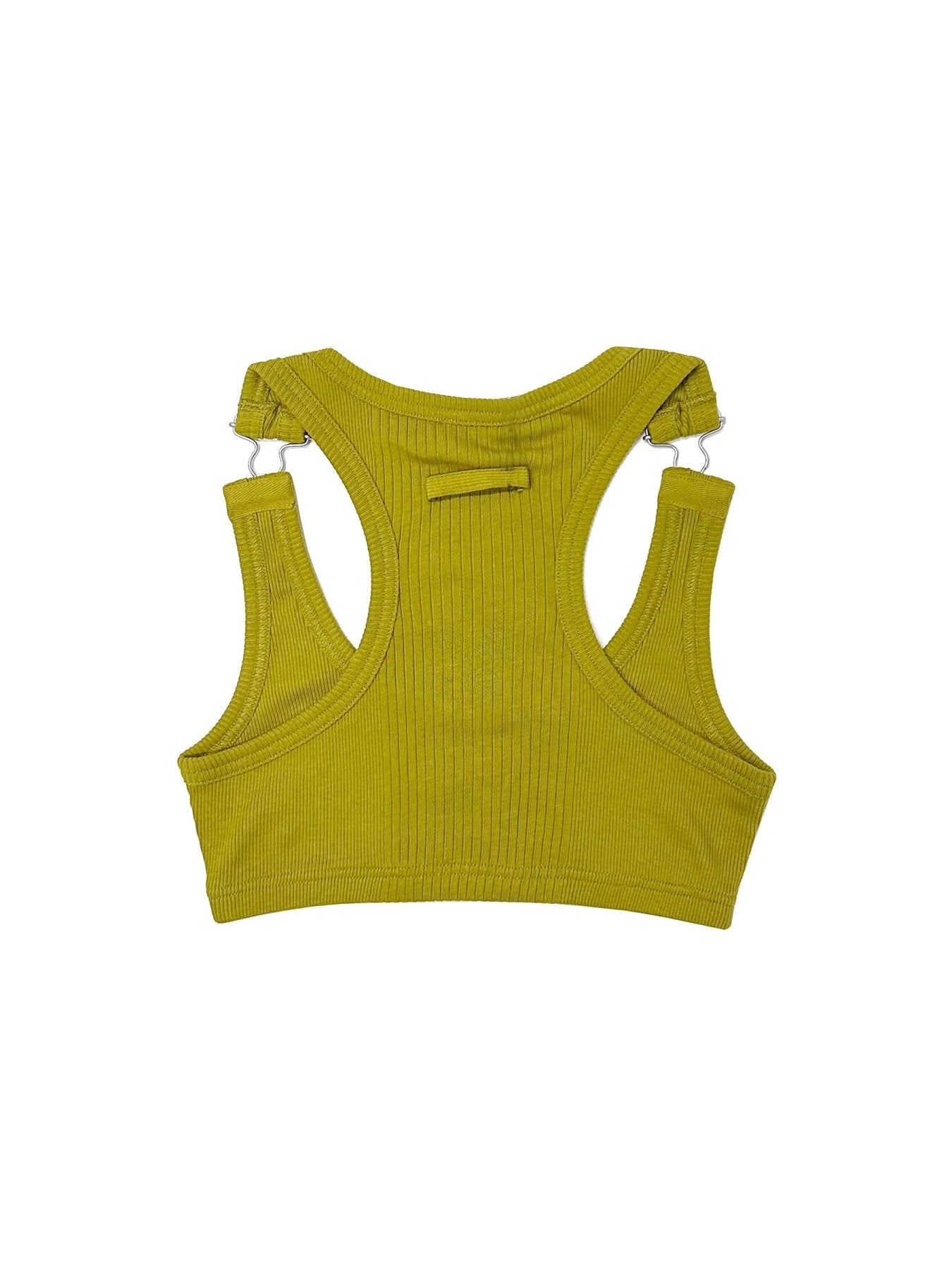 JEAN PAUL GAULTIER Green Cotton Ribbed Bra With Gaultier Patch And Overall Buckles